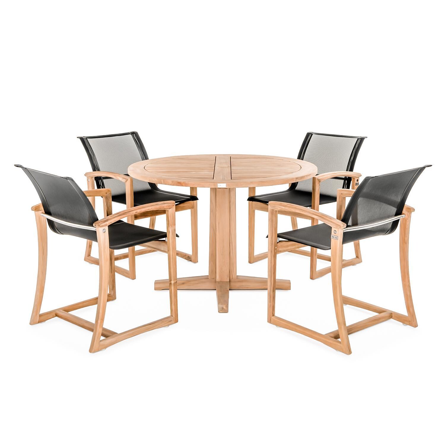 Capri Pedestal 5 Piece Dining Set W/ 42 Inch Table By Teak + Table