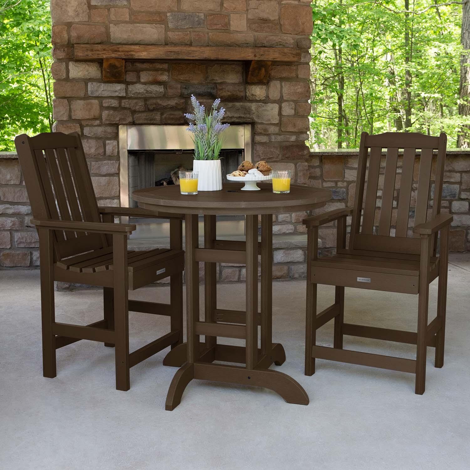 Hart Lane 3 Pc Recycled Plastic Round Counter Dining Set in Weathered Acorn by Lakeview Outdoor Designs
