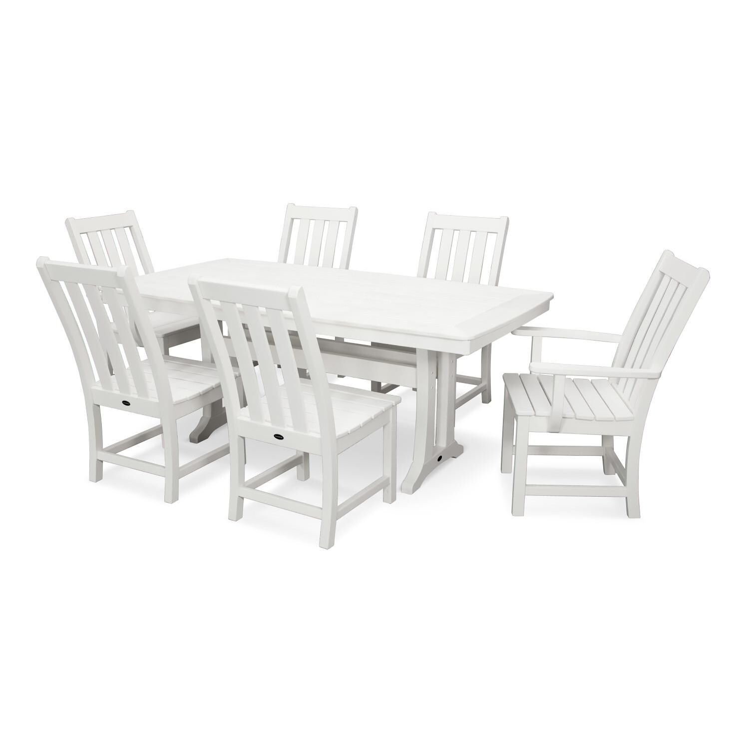 POLYWOOD PWS343-1-WH Vineyard 7-Piece Nautical Trestle Dining Set thumbnail