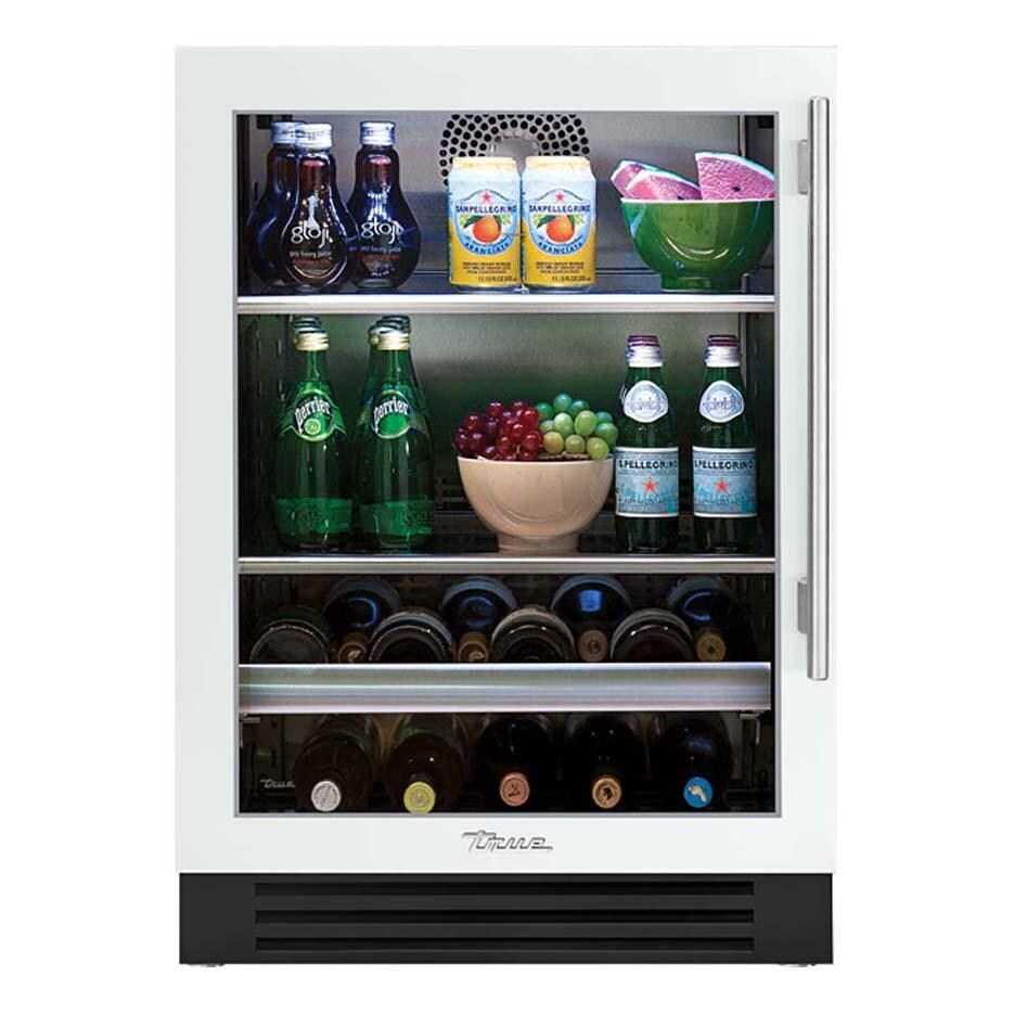 True 24 Inch 147 Can 13 Bottle Left Hinge Glass Door Outdoor Beverage Center - Matte White w/ Stainless Steel Handle - TBC-24-L-OG-C~DSK-030-H04
