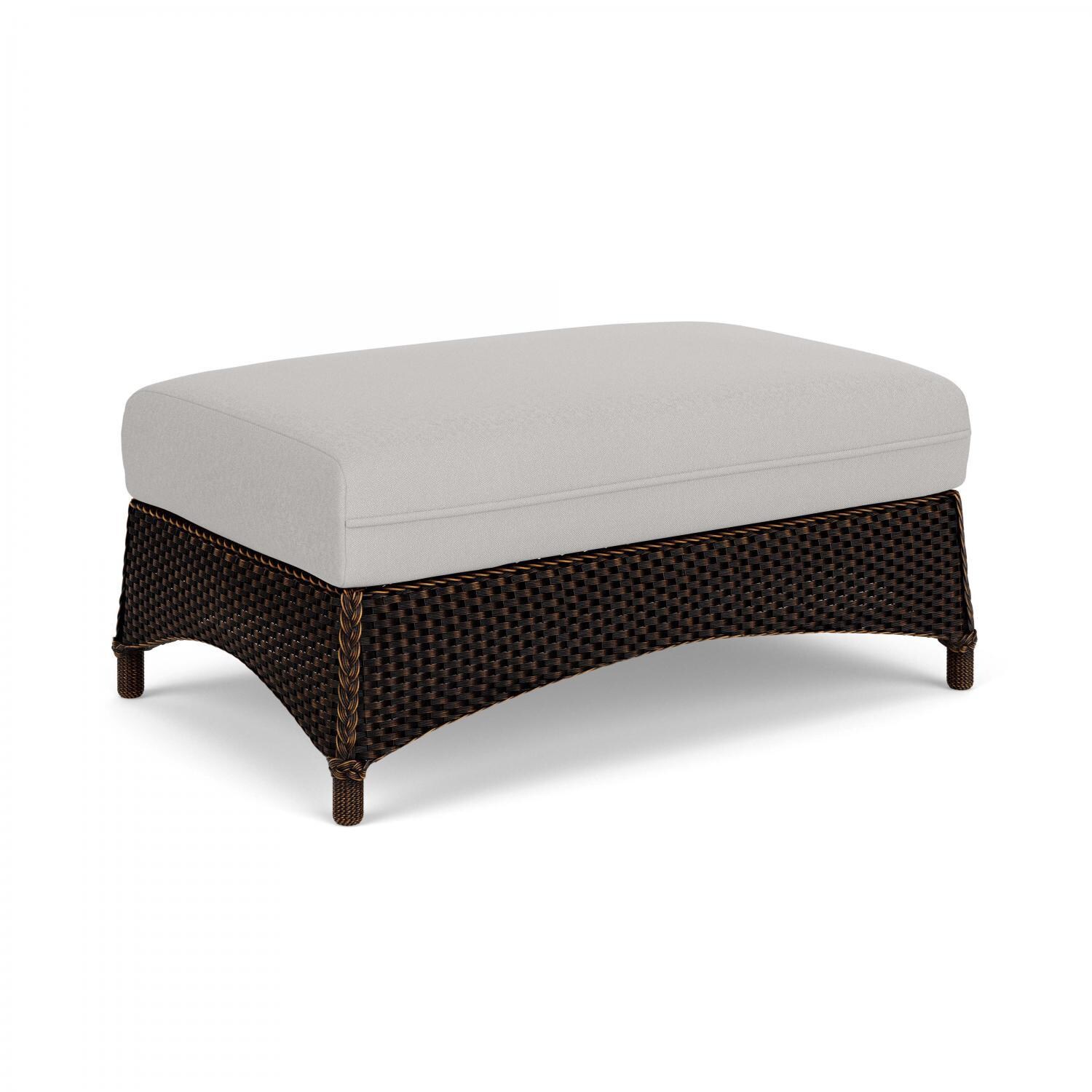 Lloyd Flanders Mandalay Large Ottoman in Mink Finish with Tundra Dove fabric - Angled thumbnail