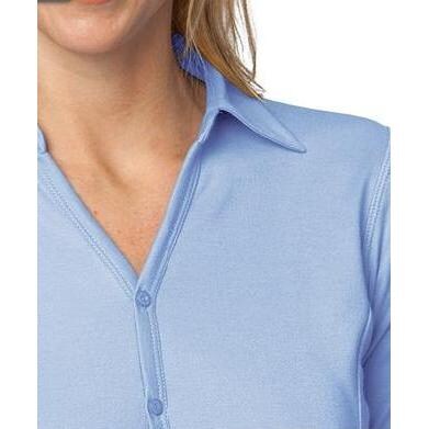 Port Authority Ladies Silk Touch Interlock Button-Front Polo Shirt - Blue Lake