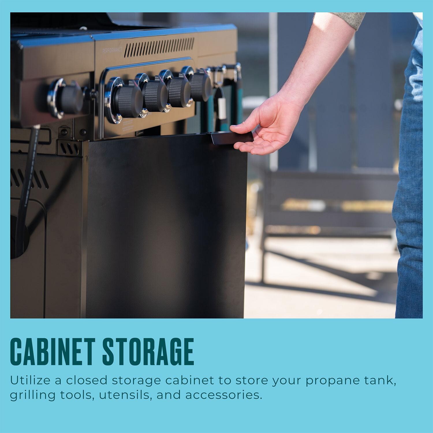 Charbroil 463348525 Performance Series 4-Burner Propane Grill Cabinet W/ Side Burner - Black - Cabinet Storage - Detail thumbnail