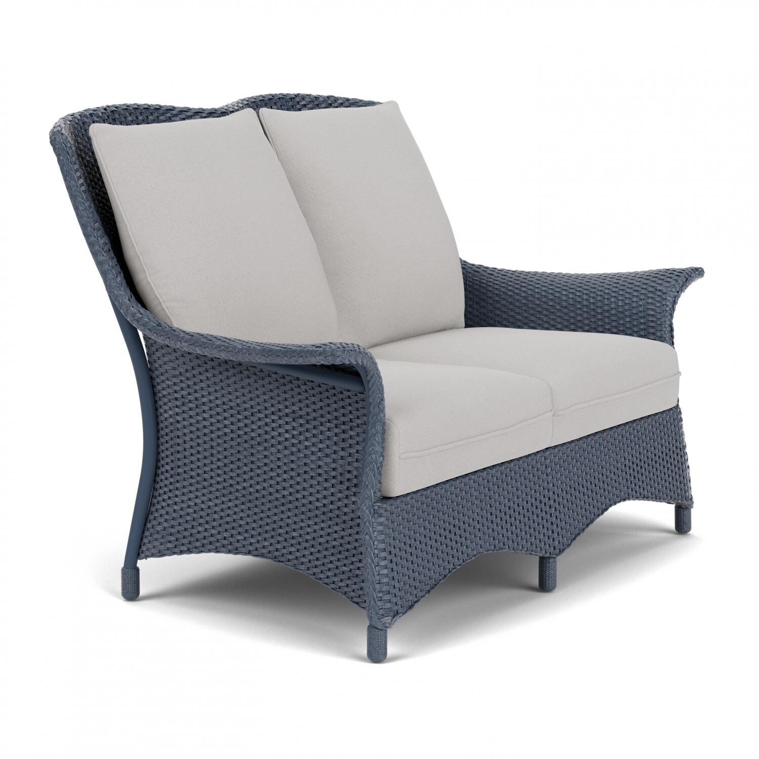 Lloyd Flanders Mandalay Loveseat In Denim Blue Finish With Tundra Dove Fabric - Angled thumbnail