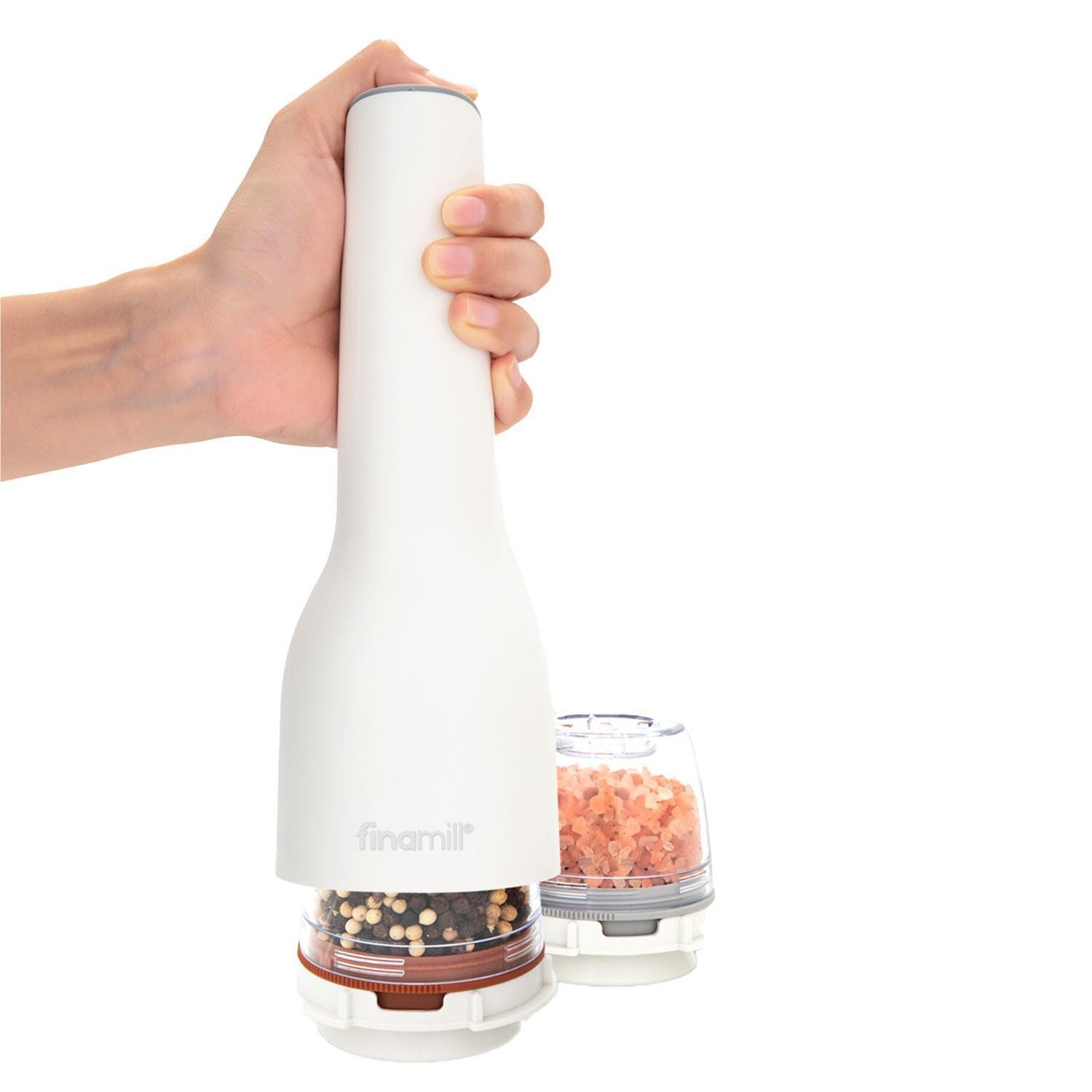 FinaMill GP813437-111SOC Classic Rechargeable Spice Grinder in Soft Cream w/ 1 Everyday Pod & 1 Peppercorn Pod - Easy Hand Grip - White Background thumbnail