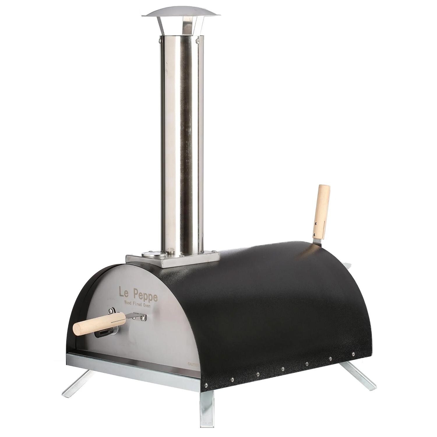 WPPO WKE-01-BLK Le Peppe Portable Eco Wood-Fired Oven w/ Deluxe Peel - Black - White Background thumbnail