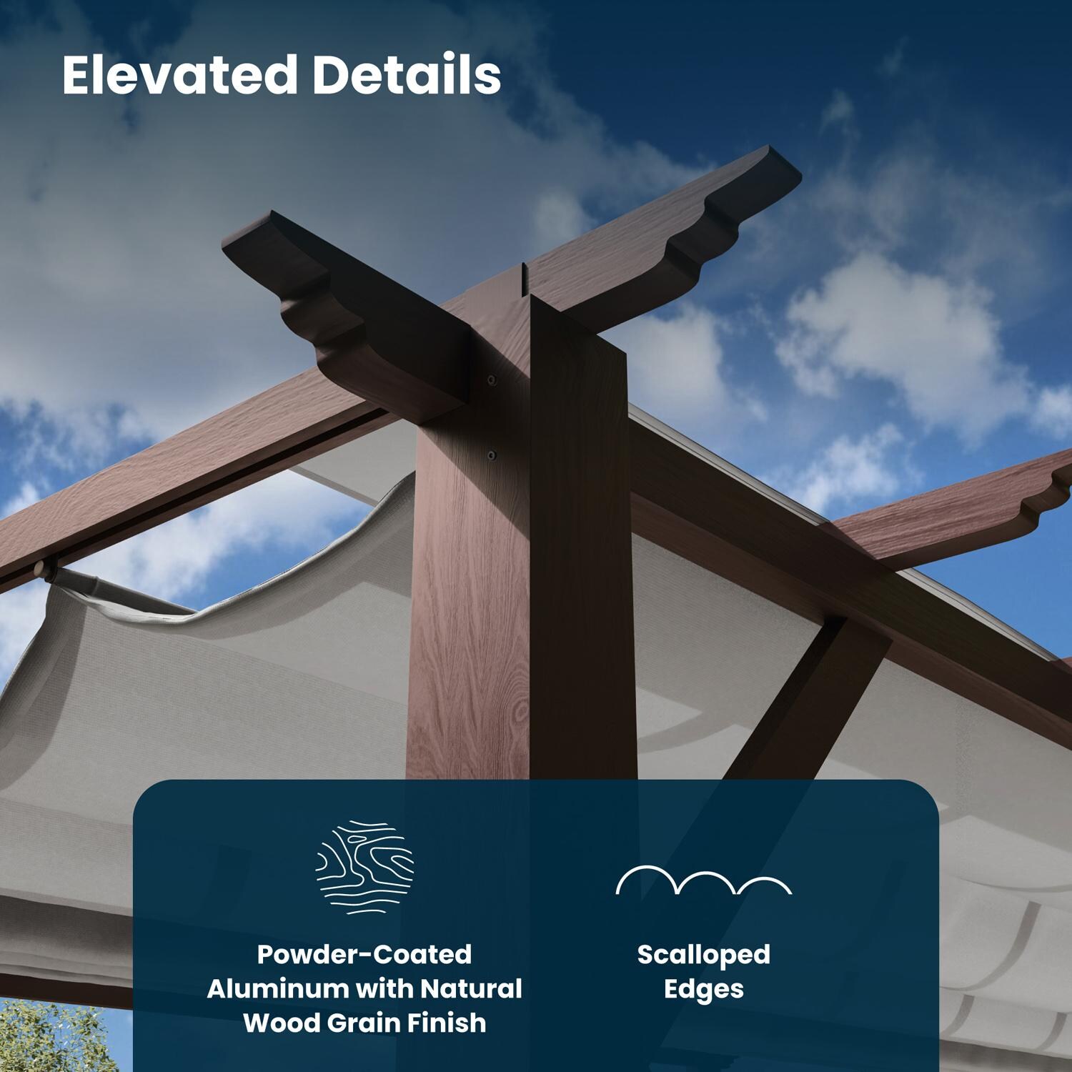 Paragon Outdoor PR16WD2G Florence 11' x 16' Chilean Ipe Pergola w/ Gray Canopy - Elevated Details - Detail thumbnail