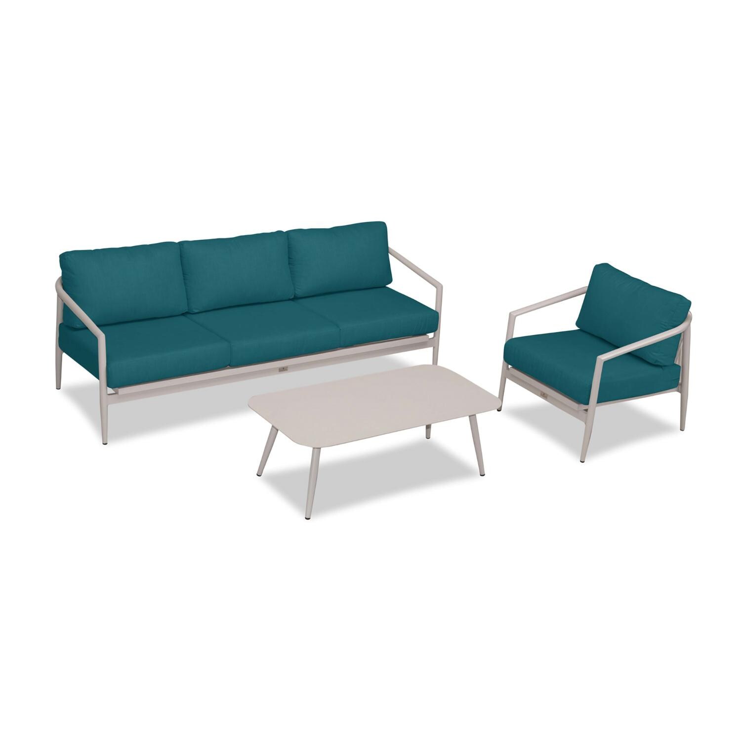 Lakeview Midnight Cove 3 Pc Aluminum Sofa Seating Set in Urban Stone/Carrera/Spectrum Peacock - Top - White Background thumbnail