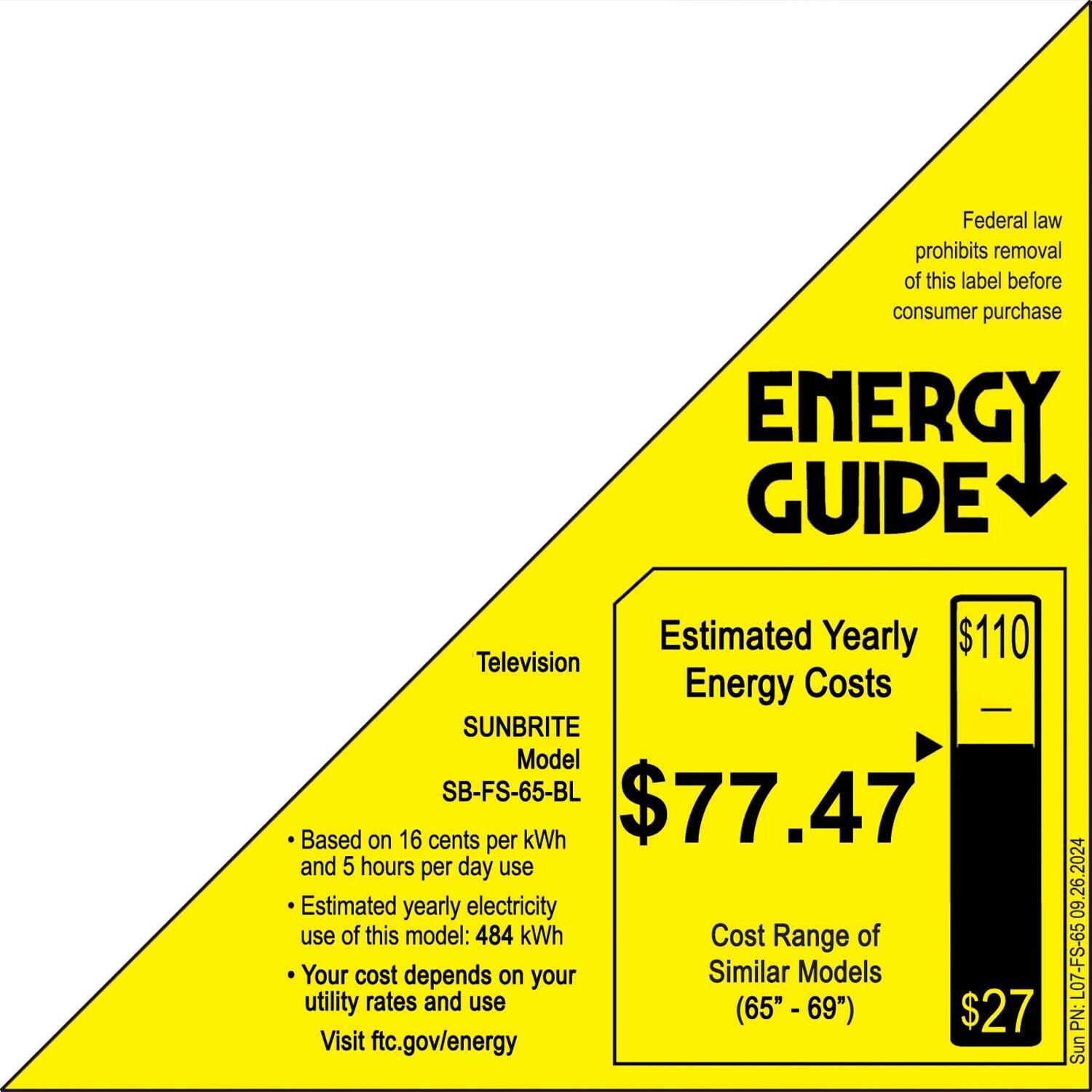 SunBriteTV SB-FS-65-BL Solis Series 65-in Full Sun 4K UHD HDR Outdoor TV - Energy Guide - Detail thumbnail