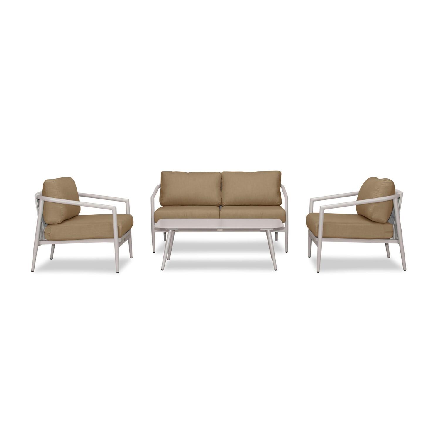 Lakeview Midnight Cove 4 Pc Aluminum Loveseat Seating Set in Urban Stone/Carrera/Heather Beige - Front - White Background thumbnail