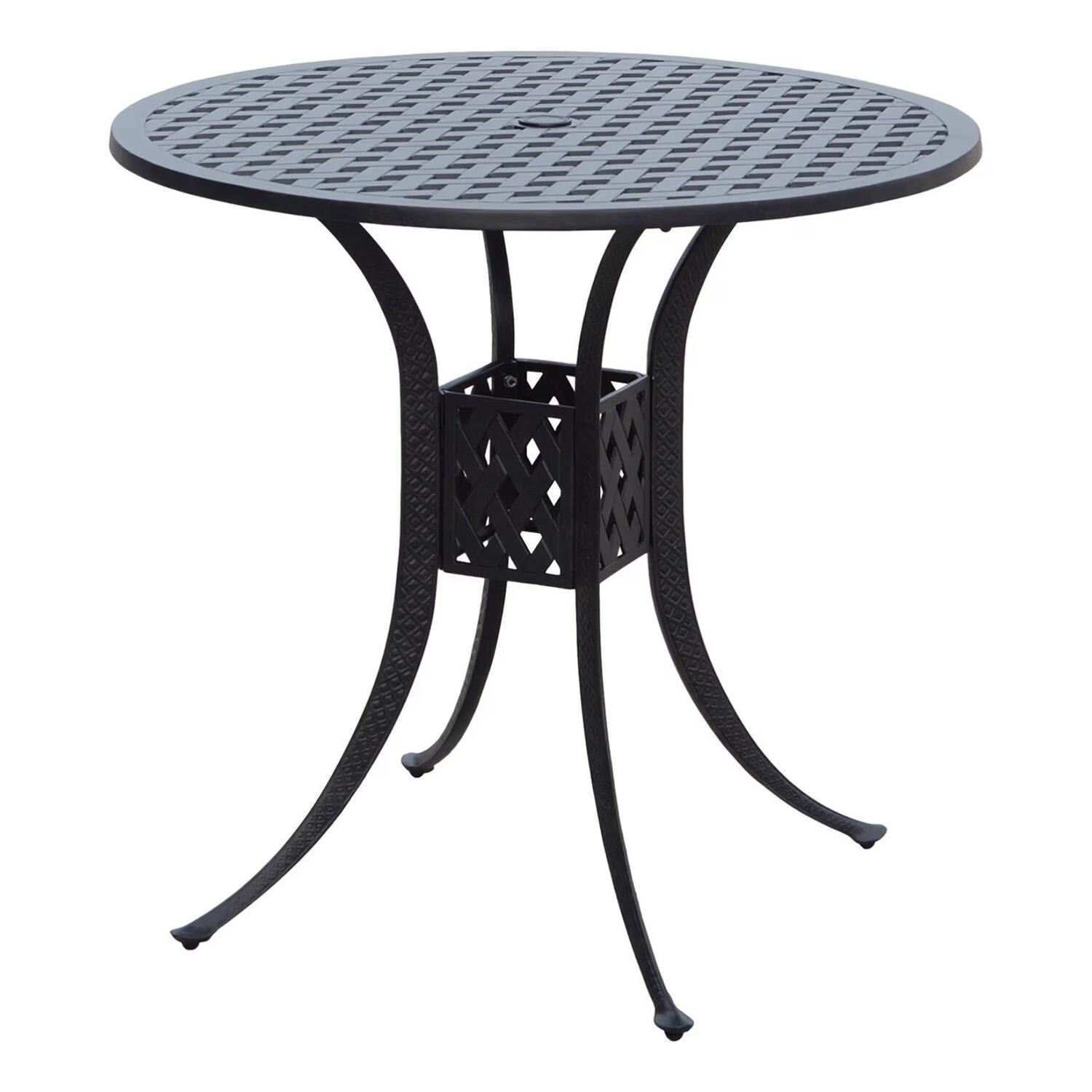 Nassau 5 Pc Cast Aluminum Bar Set w/ 42 Inch Round Series 30 Table & Swivel Bar Stools in Antique Bronze/Red by Darlee - Table - White Background thumbnail