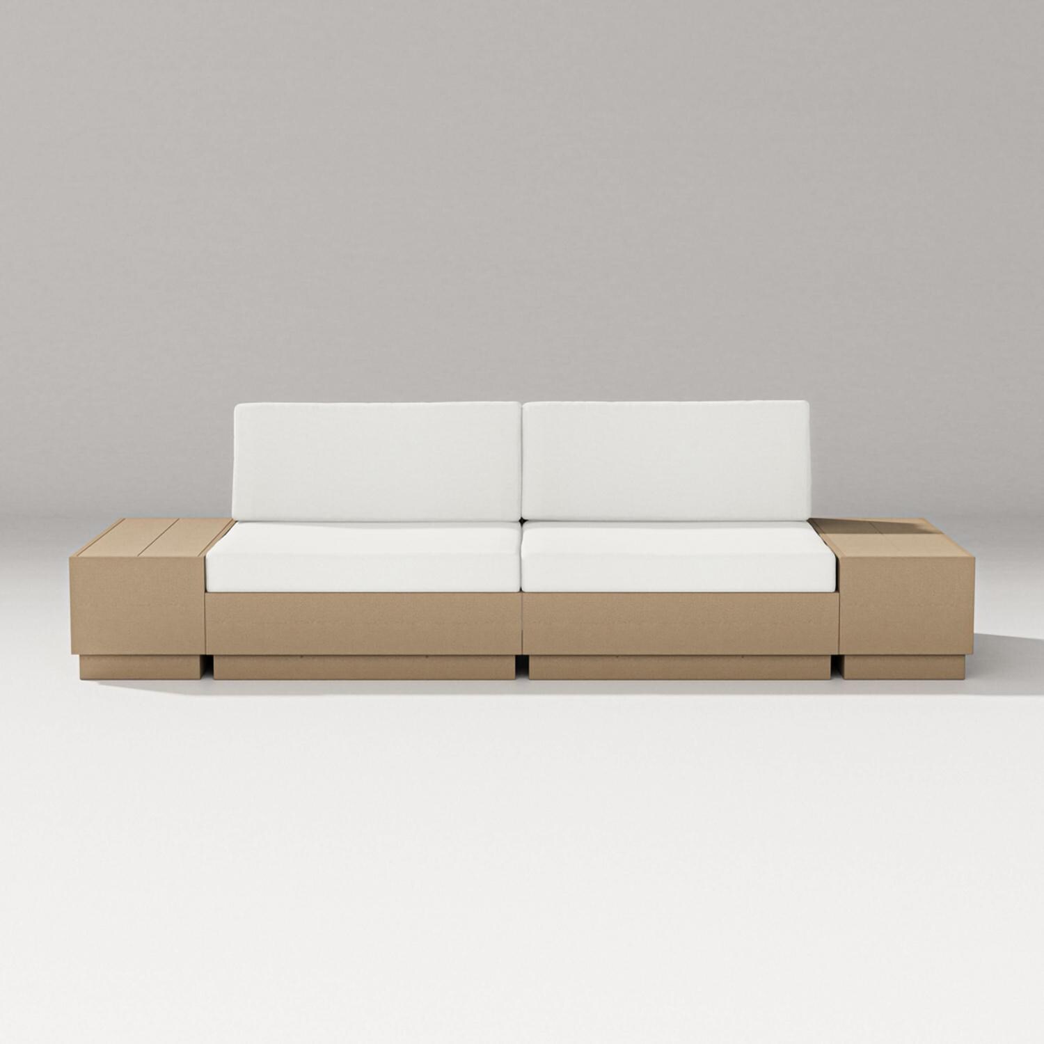 Elevate 4 Pc Recycled Plastic Loveseat Sectional Seating Set in Vintage Sahara/Natural Linen By PW Designer Series