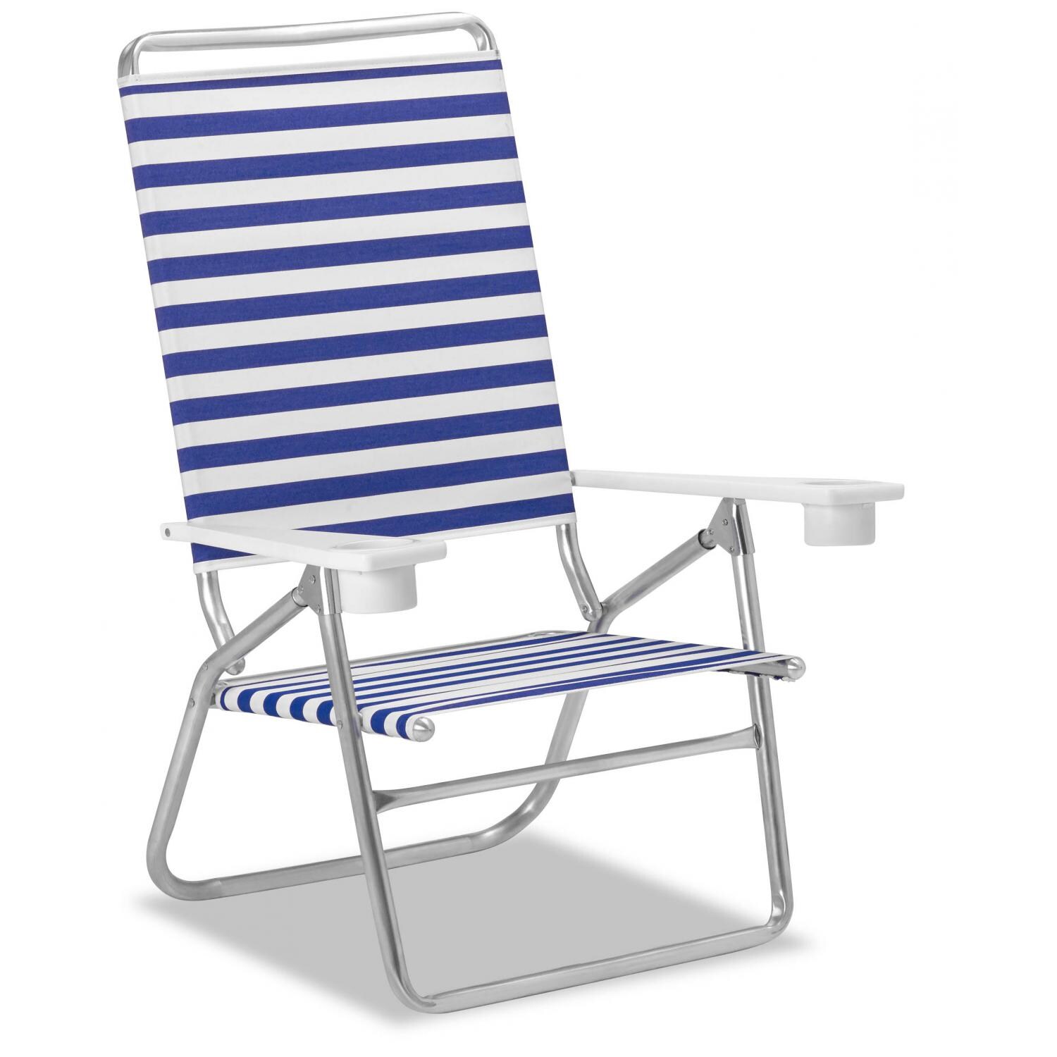Light N Easy High Boy Folding Aluminum Beach Chair With Cupholders By Telescope Casual - Blue & White Stripe