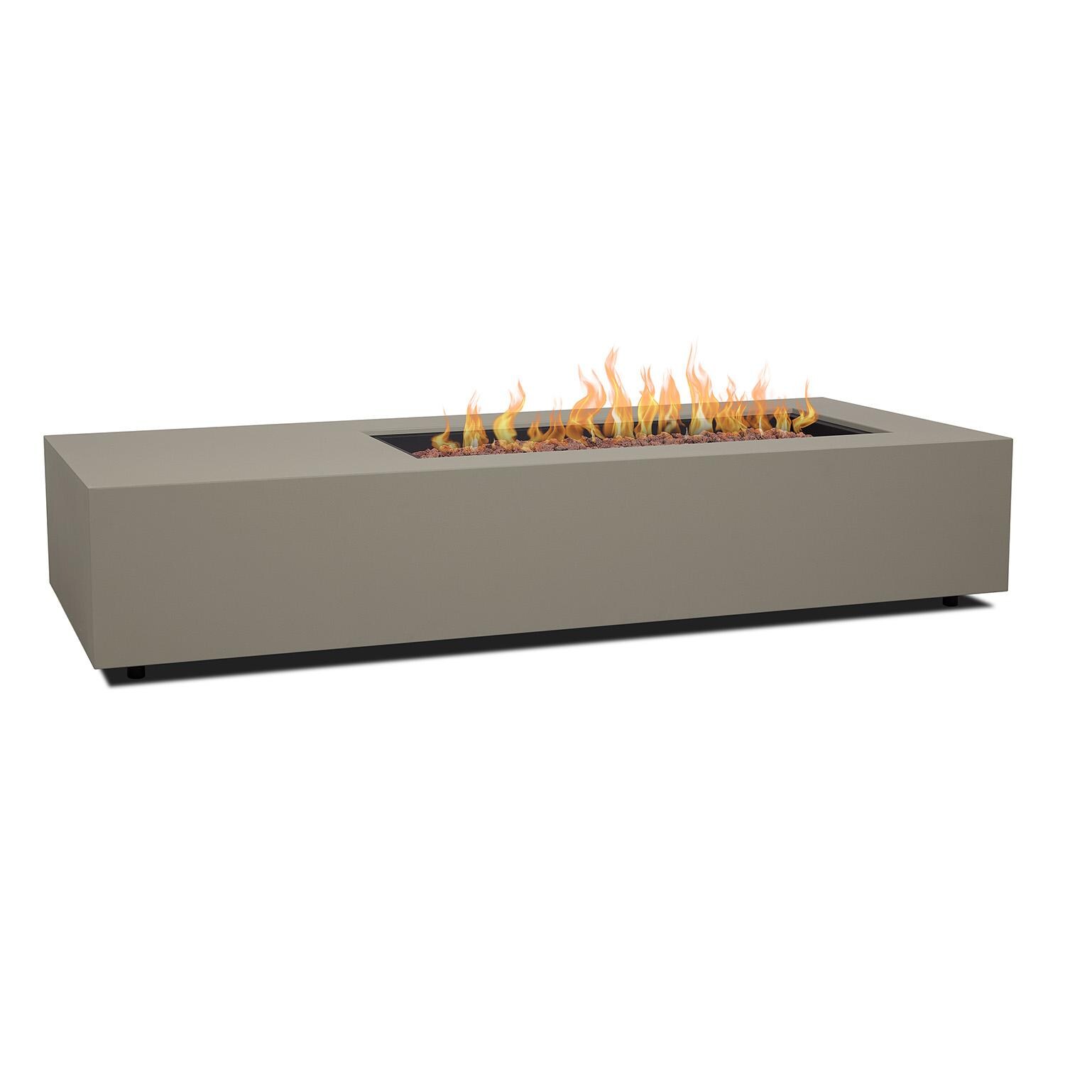 Elysian 75-in Rectangular Steel Propane Fire Pit Table in Mist Gray by Lakeview - Lit - White Background thumbnail