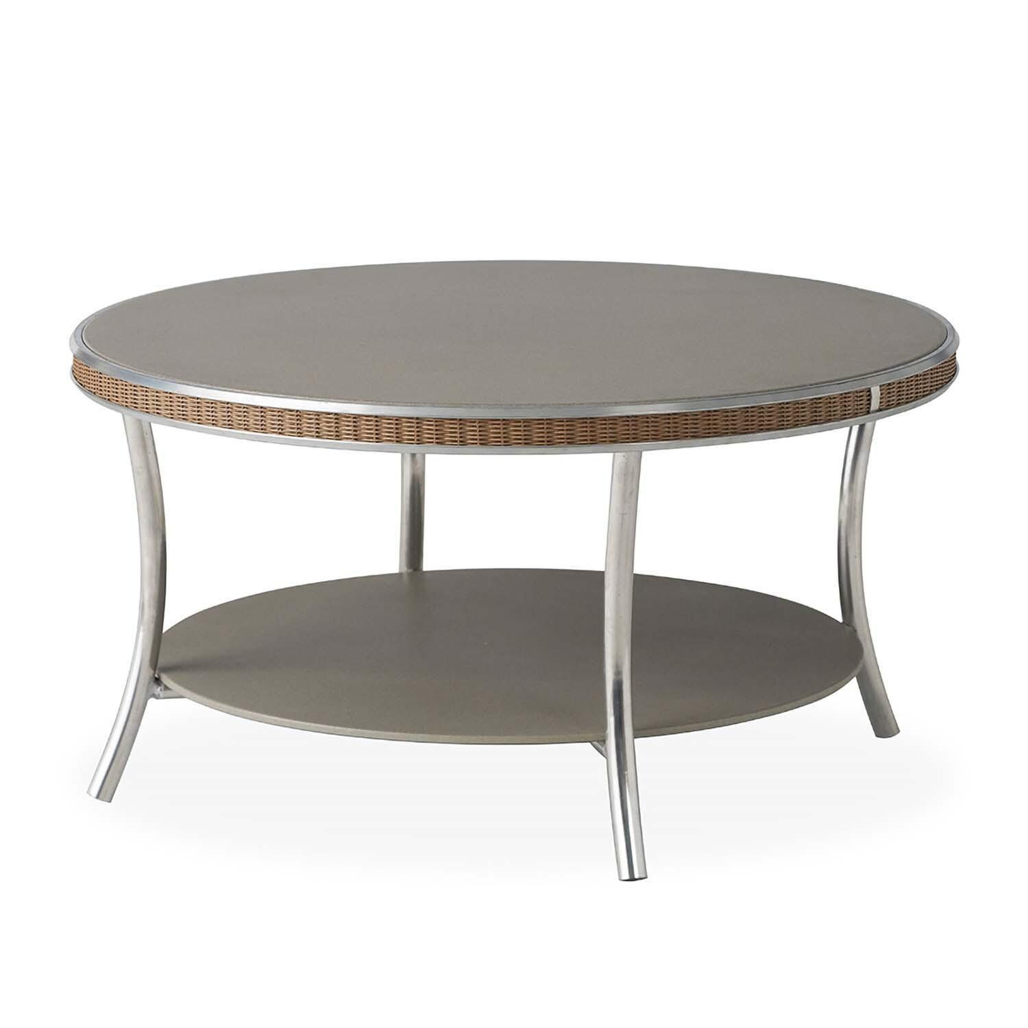 Lloyd Flanders Essence 33-Inch Round Cocktail Table W/Taupe Glass - Hickory Finish thumbnail