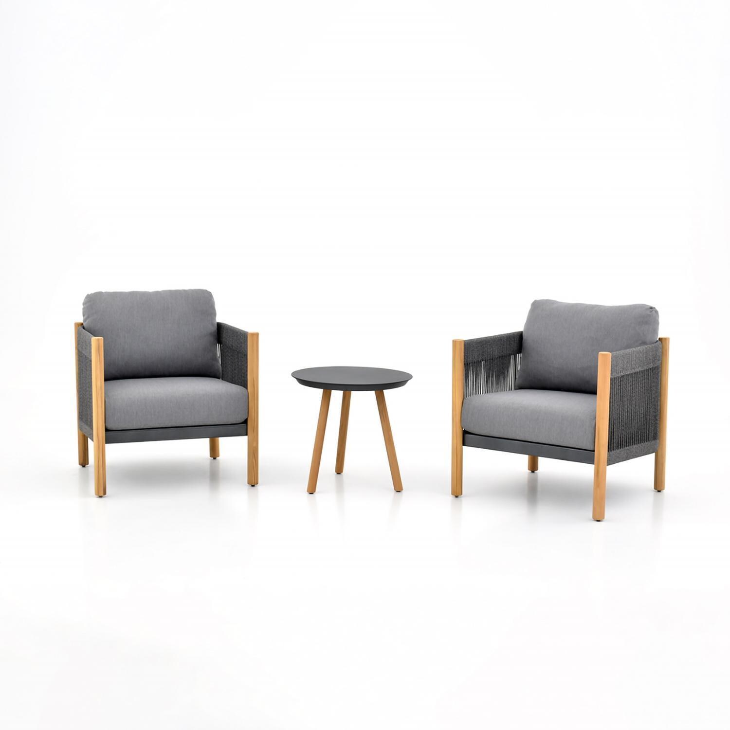 Madison Bay 5 Pc Seating Set W/ Grey Cushions in Wood By Lakeview Outdoor Designs - Chairs and End Table - White Background thumbnail
