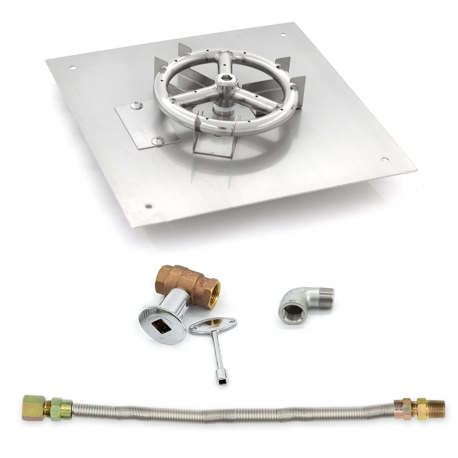 BBQGuys Signature 12-Inch Square Flat Pan W/ 6-Inch Natural Gas Ring Burner & Connection Kit image