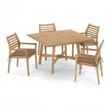 Wexford 5 Piece Natural Shorea Patio Dining Set W/ 48 Inch Square Table & Sunbrella Dupione Walnut Cushions By Oxford Garden