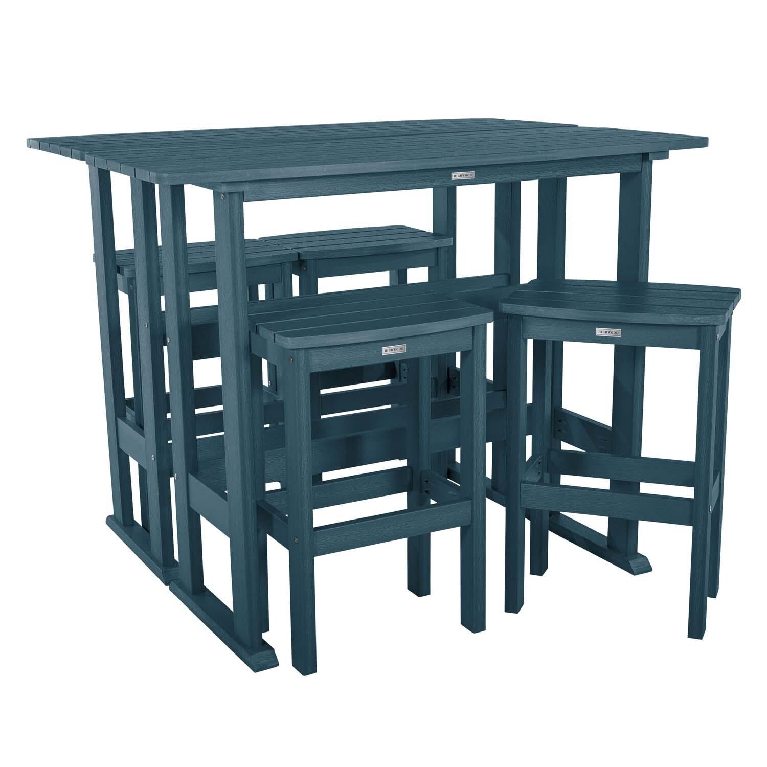 Hart Lane 6 Pc Recycled Plastic Bar Height Dining Set in Federal Blue By Lakeview Outdoor Designs - Alternate Configuration - White Background thumbnail