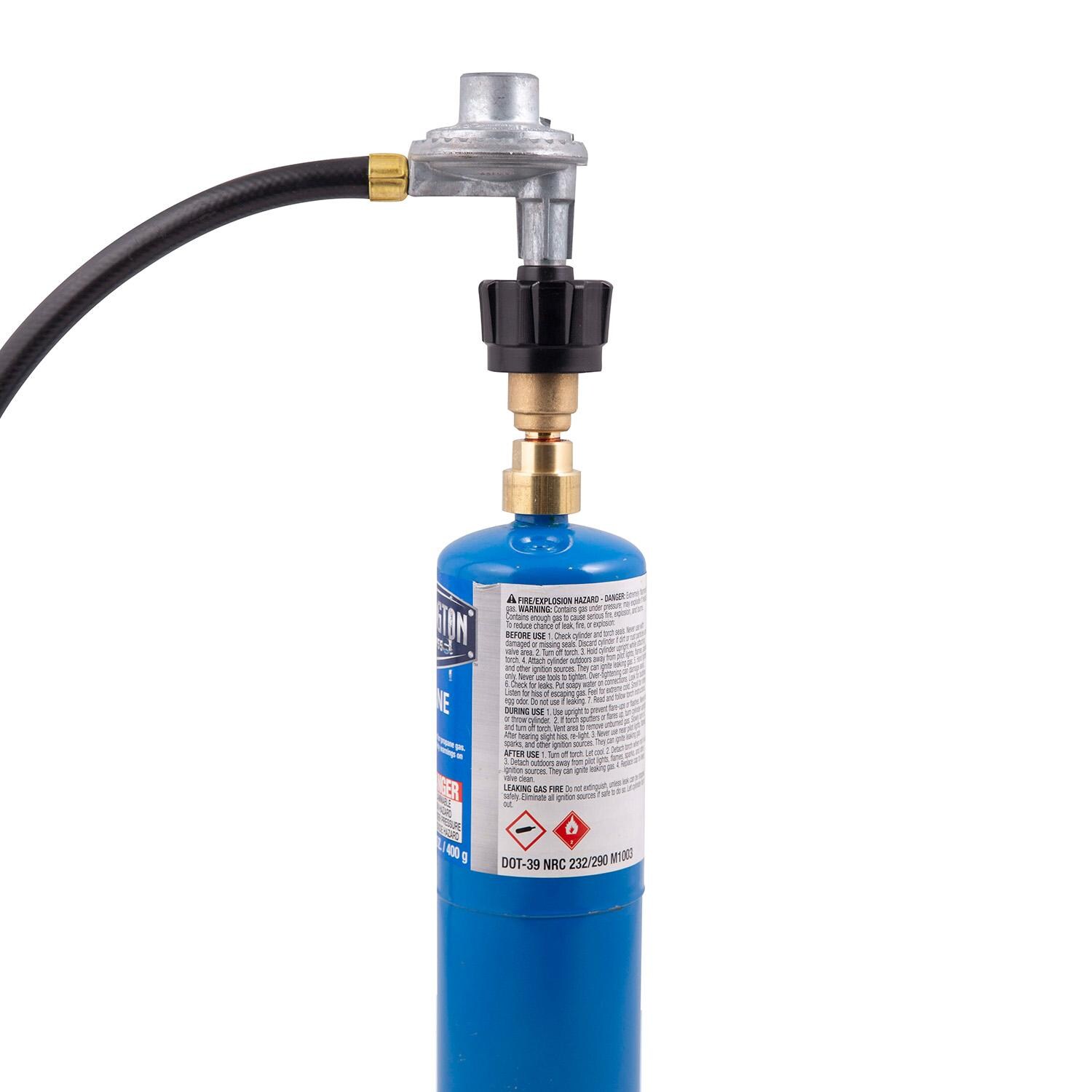 GrillPro POL to QCC1 Propane Tank Adapter - 11051 - Attached to Propane Tank - White Background thumbnail