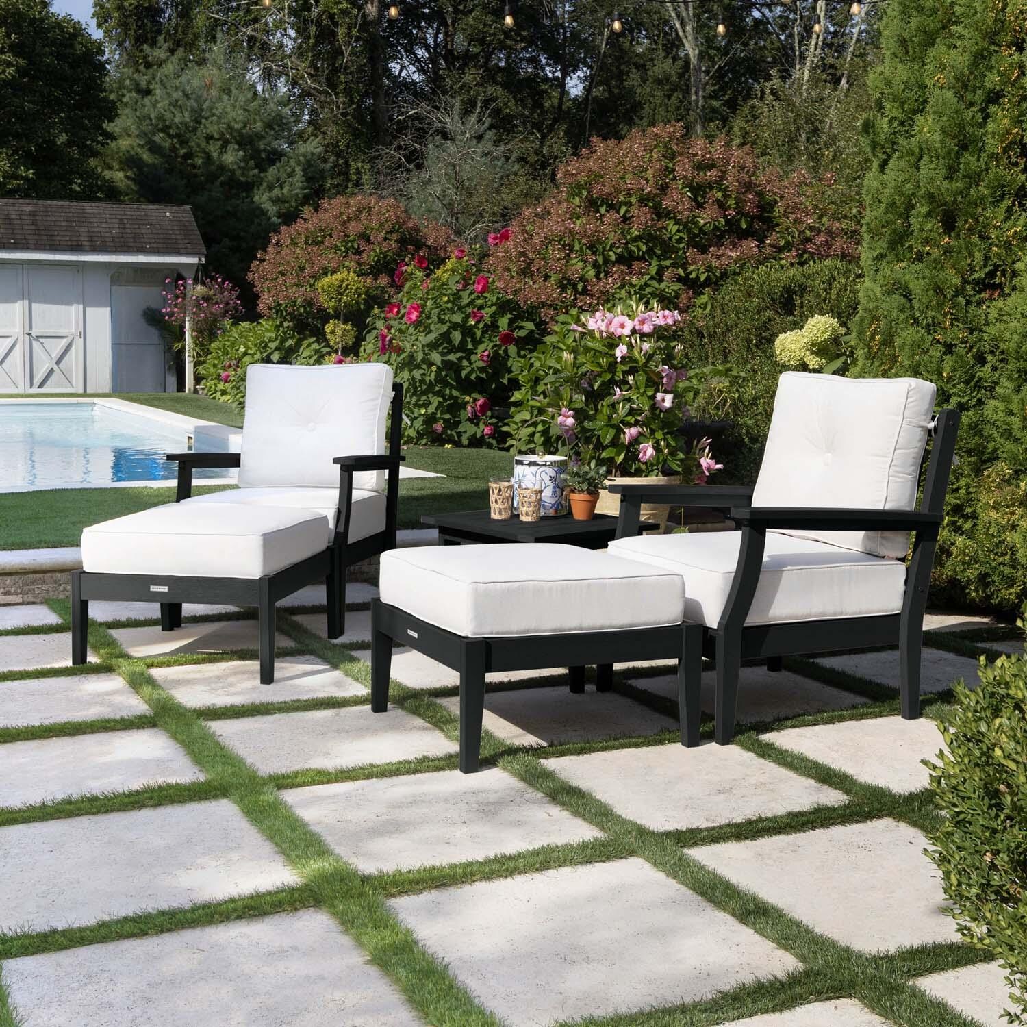 Blushing Bay 5 Pc Recycled Plastic Seating Set in Bliss Linen/Black by Lakeview Outdoor Designs - Right Angled - Lifestyle thumbnail