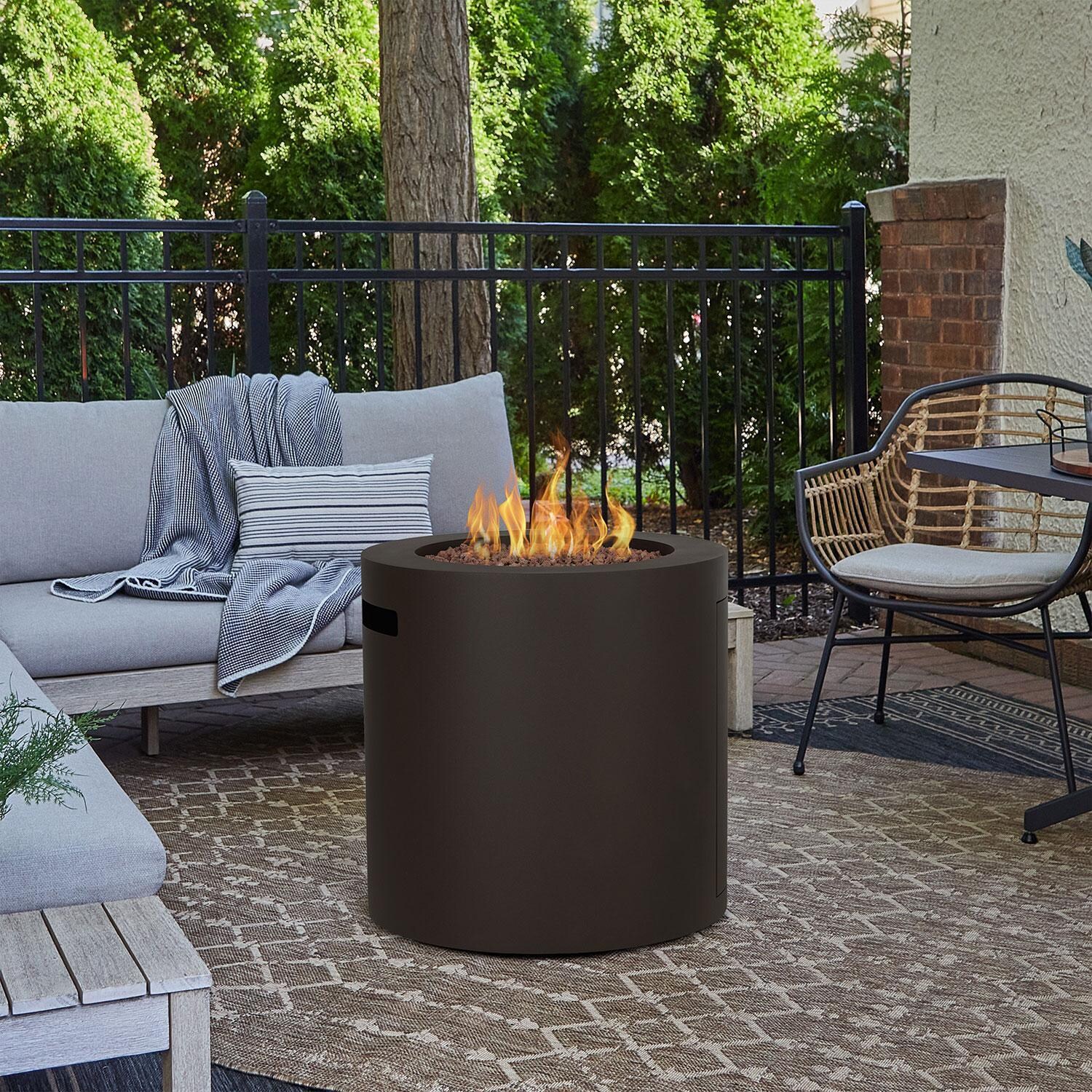 Elysian 24-in Round Steel Propane Fire Pit Table w/ Hidden Tank in Dark Bronze by Lakeview Outdoor Designs - Back Patio - Lifestyle thumbnail