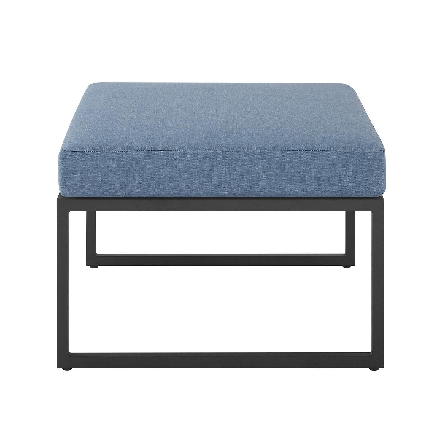 Ultimate Patio Chesterview 22 Inch Square Steel Patio Ottoman W/ Blue Cushion - Side View thumbnail