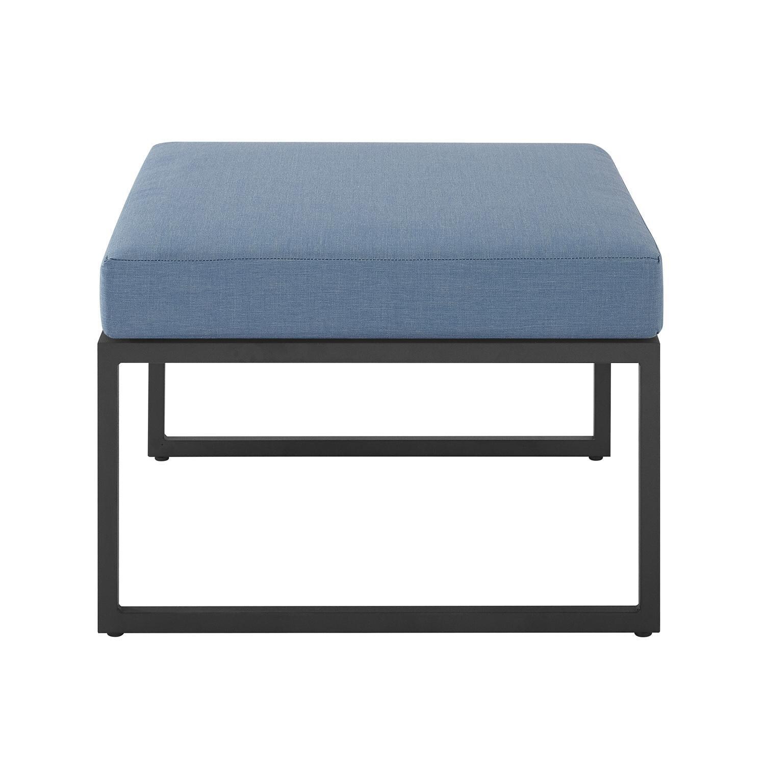 Ultimate Patio Chesterview 22 Inch Square Steel Patio Ottoman W/ Blue Cushion - Side View thumbnail