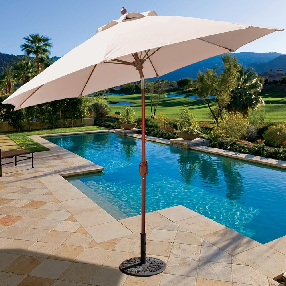 Galtech 9 Ft. Octagonal Bar Height Patio Umbrella - Lifestyle View - Shown In Bronze Finish W/ Antique Beige Sunbrella Fabric (Umbrella Base Not Included) thumbnail