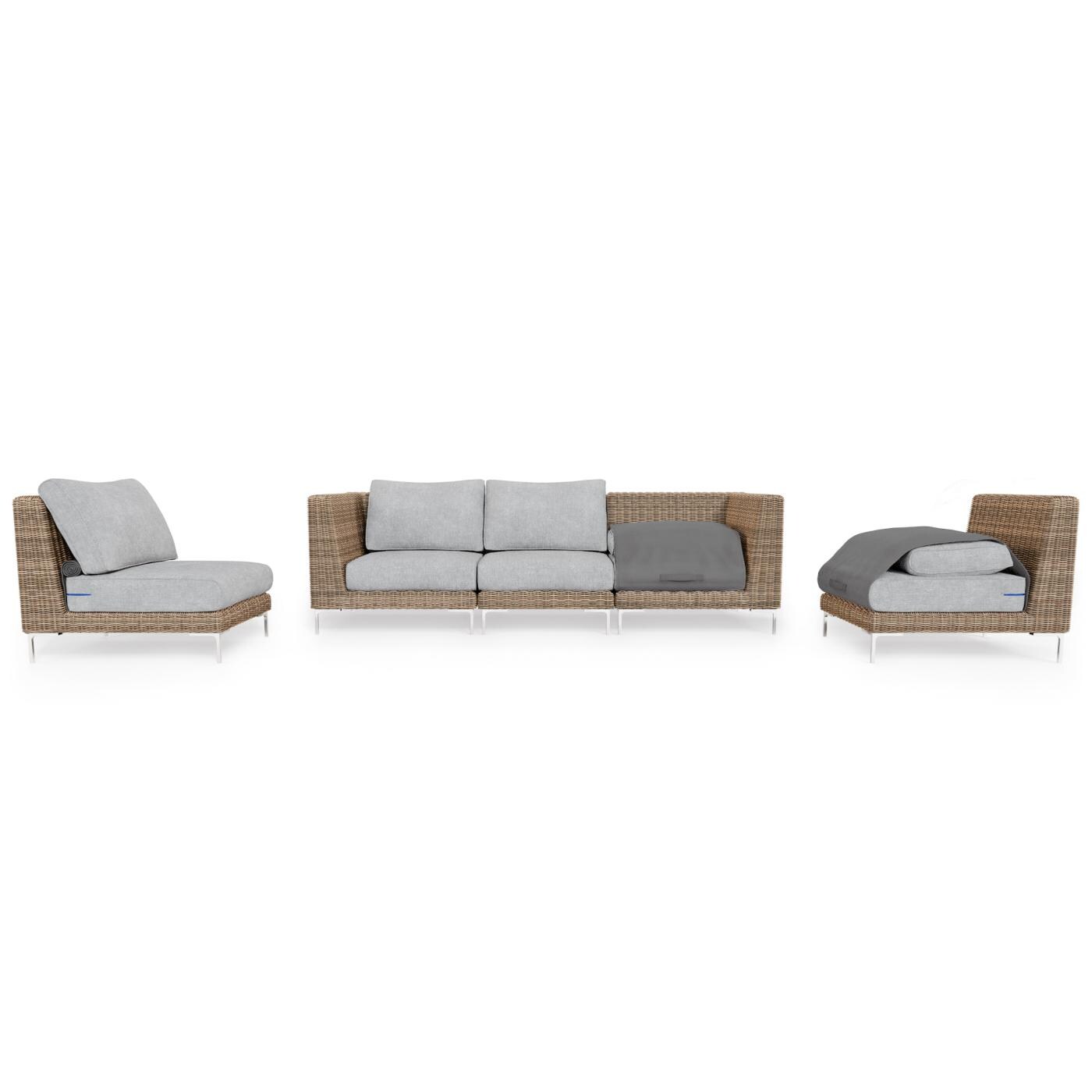 Outer Brown Wicker Outdoor Sofa with Armless Chairs - 5 Seat W/ OuterShell Cover - Pacific Fog Gray image