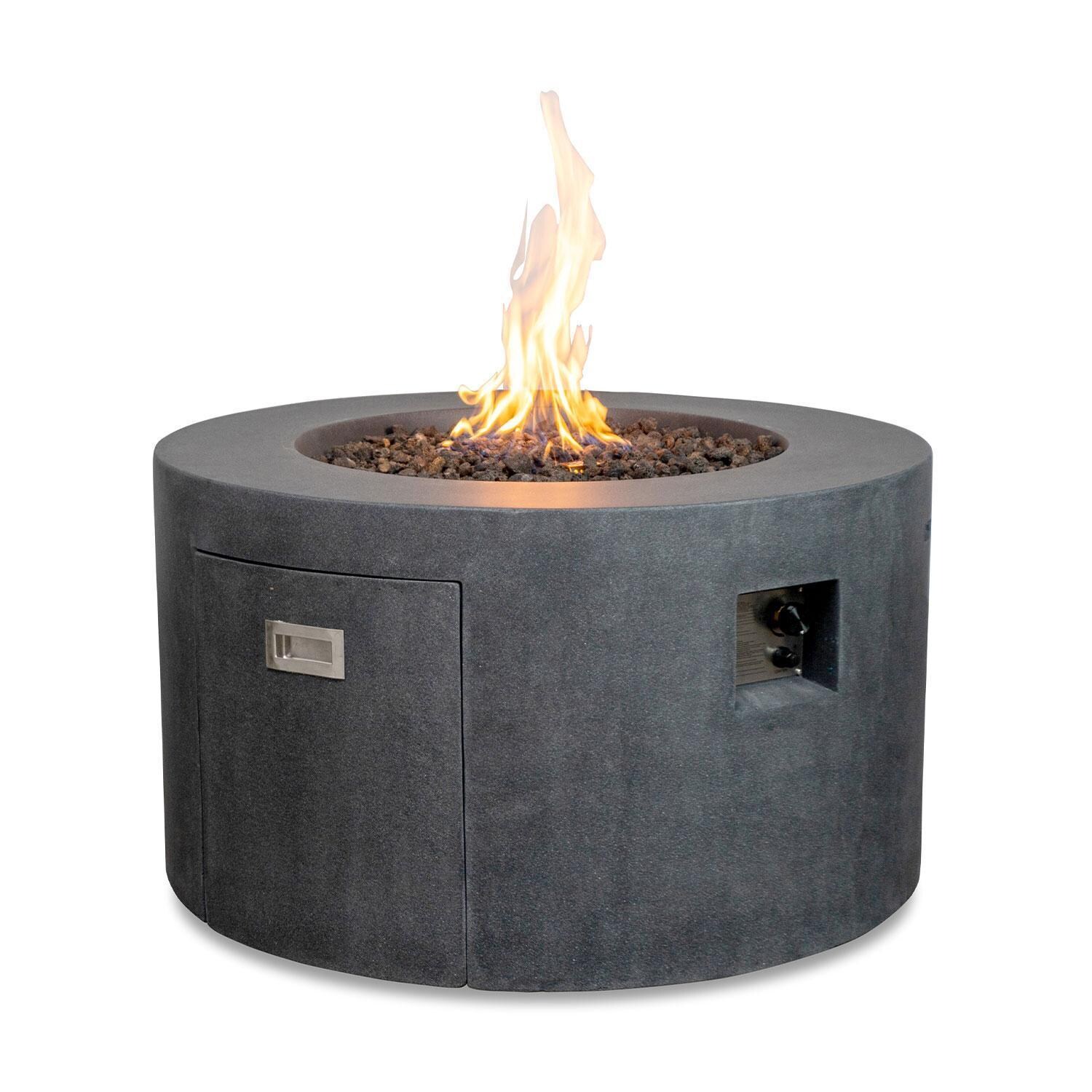 Glenwood 42-in Round Concrete Propane Fire Pit w/ Push Button Ignition in Graphite by Lakeview Outdoor Designs - Hidden Propane Tank Side - White Background thumbnail