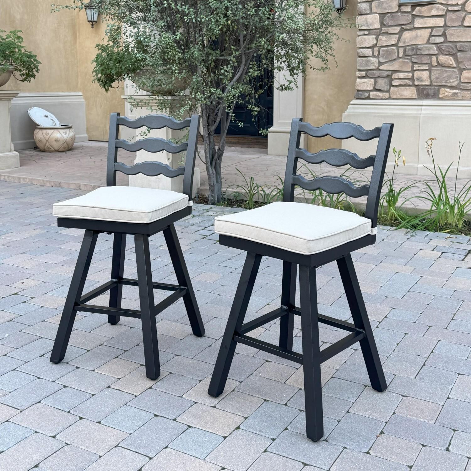 Aspen 2 Pc Aluminum Swivel Counter Height Bar Stool Set in Beige/Dark Brown by Darlee - Hero - Lifestyle thumbnail