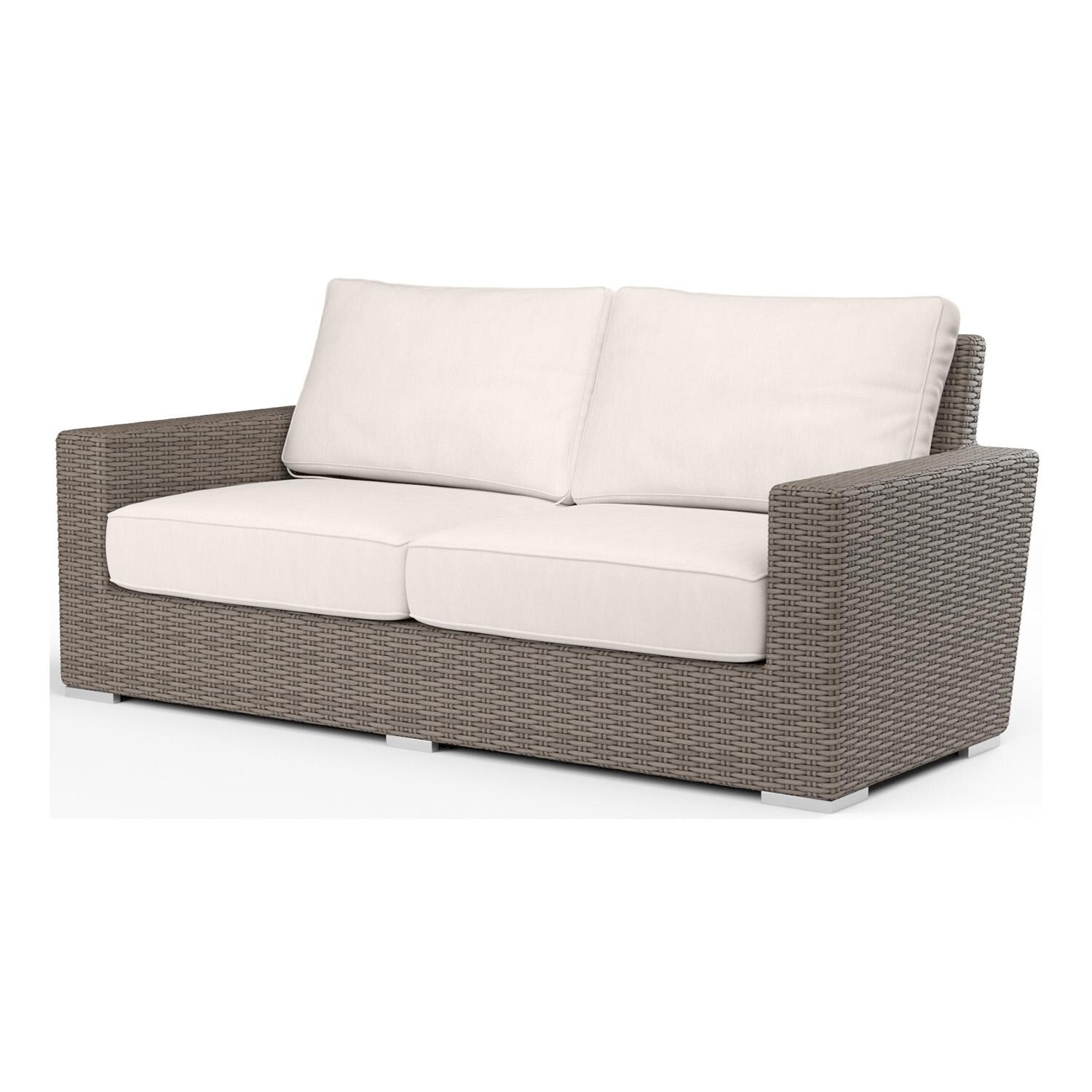 Coronado 2 Person Wicker Loveseat in Driftwood/Canvas Natural by Sunset West - White Background thumbnail