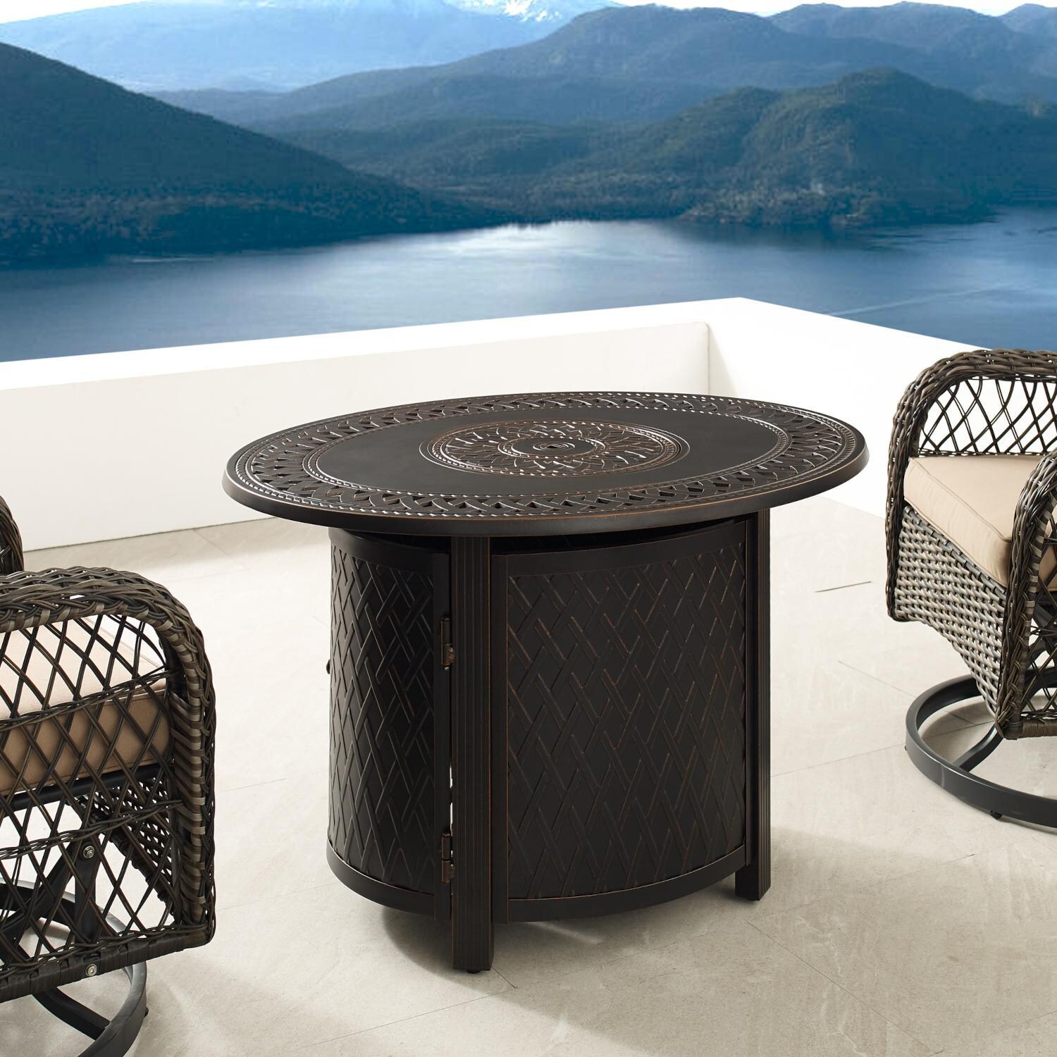 Ultimate Patio 63698-NG Palm Way 40-Inch Oval Aluminum Natural Gas Fire Pit - Burner Cover thumbnail