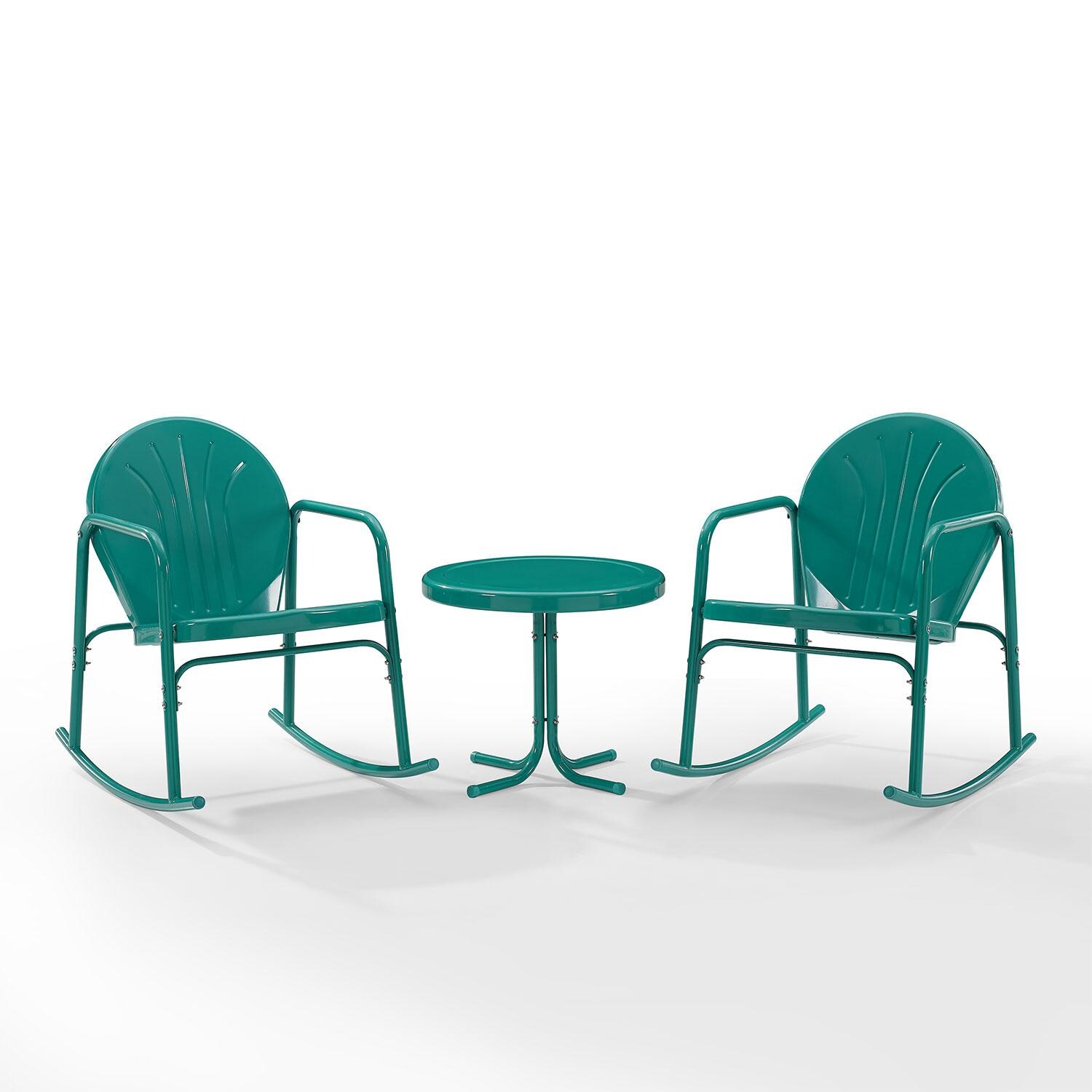 Ultimate Patio UP-32253TU 3Pc Retro Outdoor Rocking Chair Set in Turquoise - Angled Inward - White Background thumbnail
