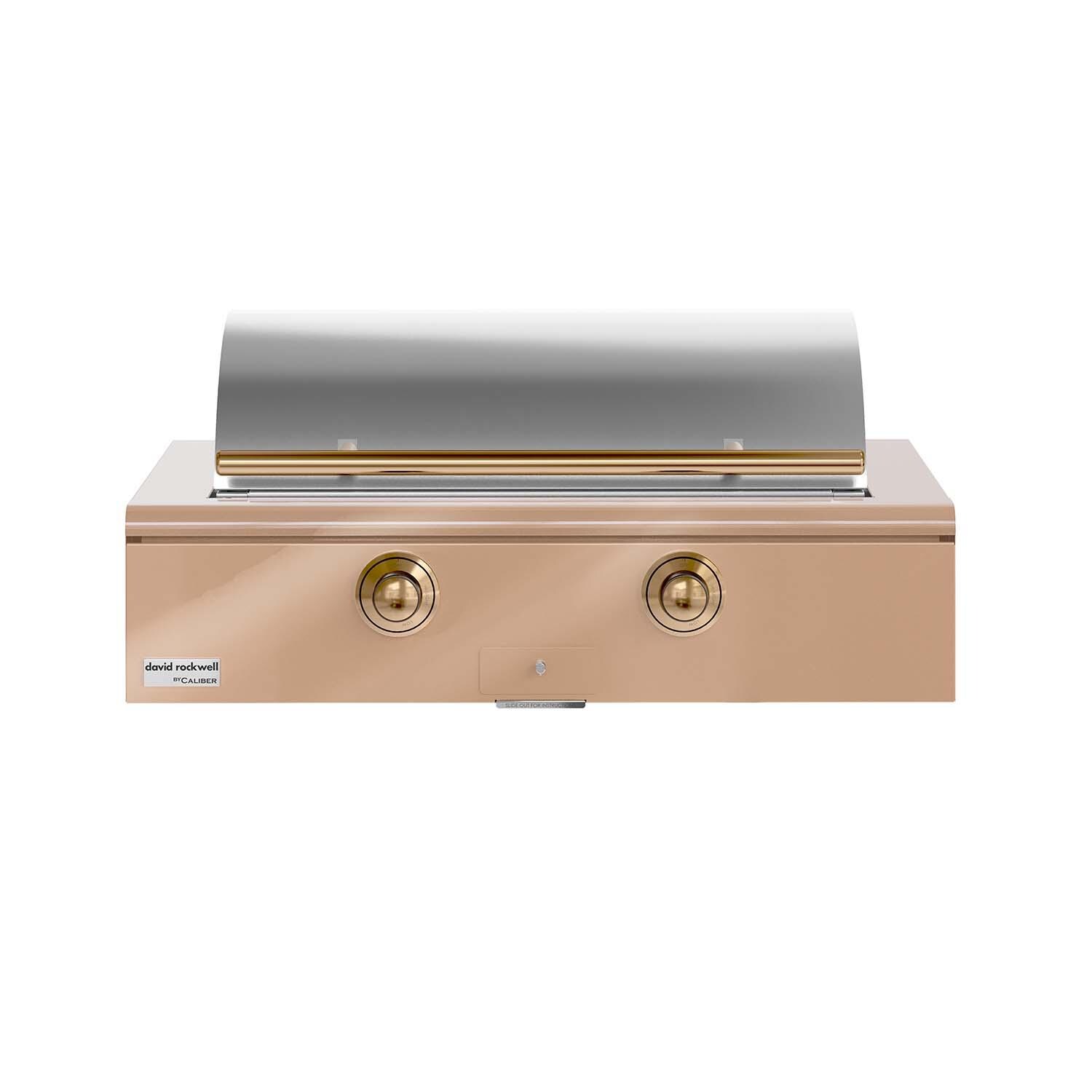 Caliber CRG-42BL00-A-179-H08 42-in Propane Built-In Rockwell Grill - Champagne w/ Gold Hardware - Closed Lid - White Background thumbnail