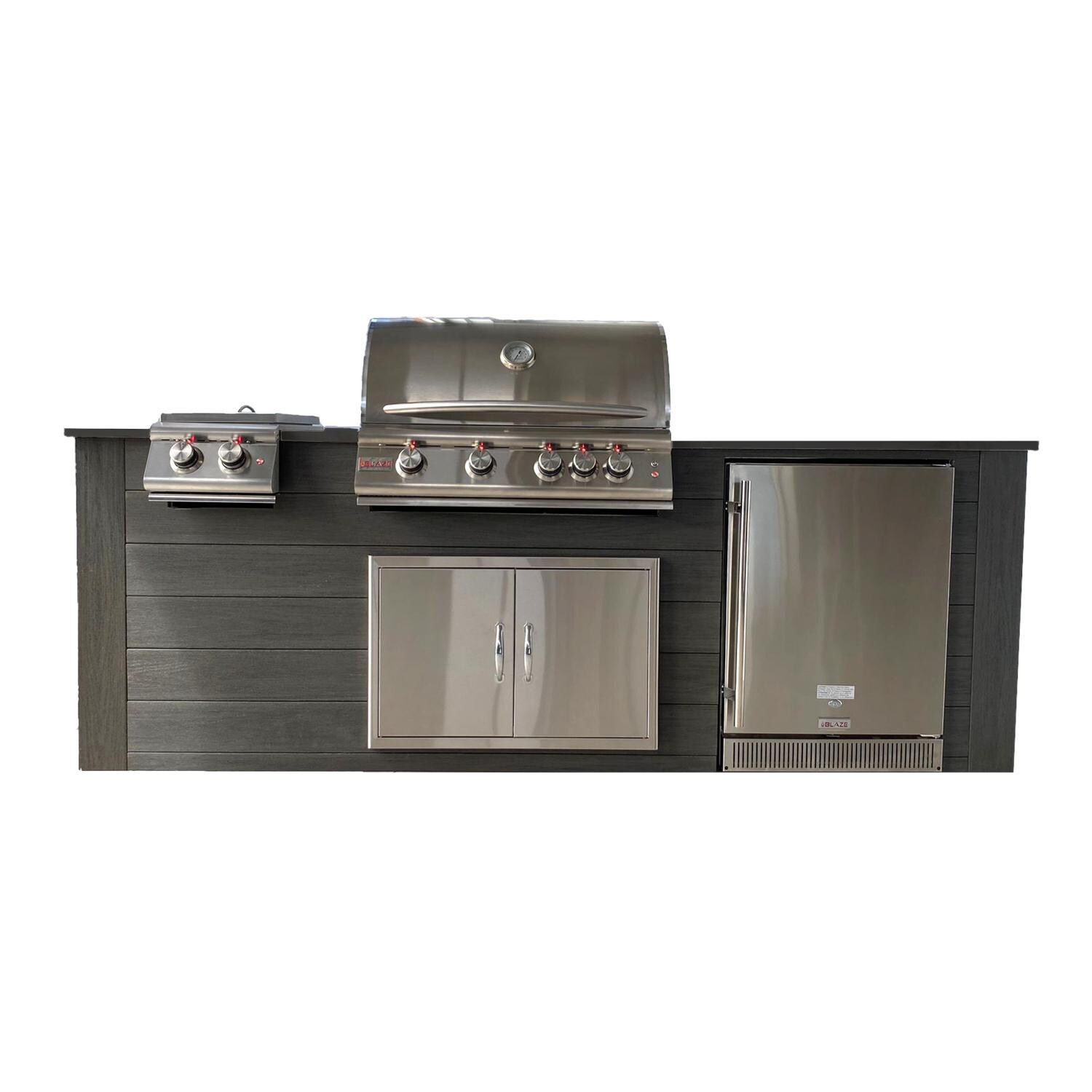 Pro-Fit 8-Foot Outdoor Kitchen Island W/ Blaze Premium LTE 32-Inch Propane Gas Grill, Double Side Burner & Refrigerator - Onyx / Grigio Piombo Satin image