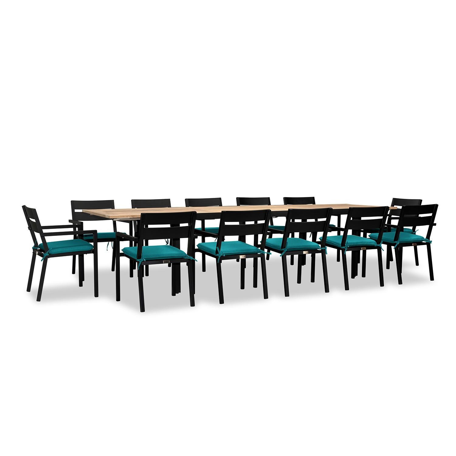 Calm Bay Communal 13 Pc Reclaimed Teak Extendable Dining Set in Black/Spectrum Peacock by Lakeview - White Background 3 thumbnail