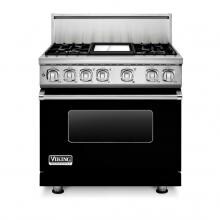 Viking Professional 7 Series 36-Inch 4 Burner Natural Gas Dual Fuel Range With Griddle - Black - VDR73624GBK image