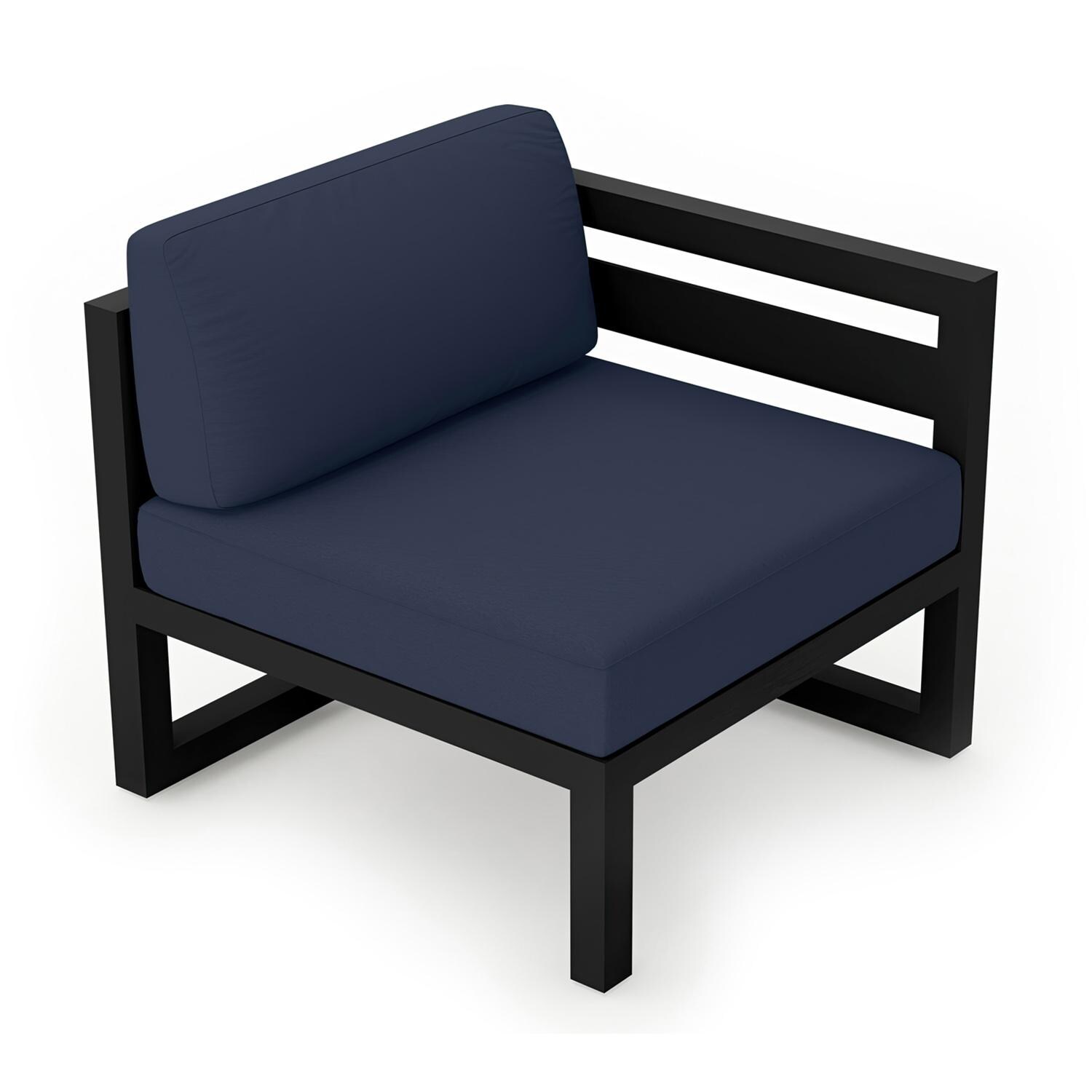 Lakeview MSTYCV-BK-RAS-IN Misty Cove Aluminum Right Arm Club Chair in Black w/Spectrum Indigo Cushions by Lakeview Outdoor Designs - Angled Front - White Background thumbnail