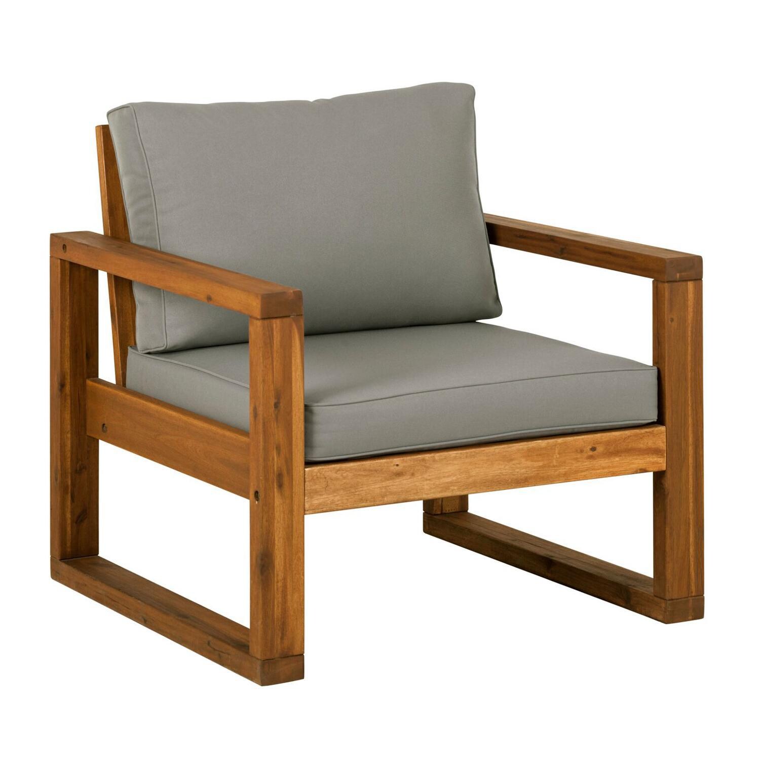 Ultimate Patio Window Bay 2 Piece Acacia Patio Seating Set W/ Gray Cushions - Club Chair thumbnail