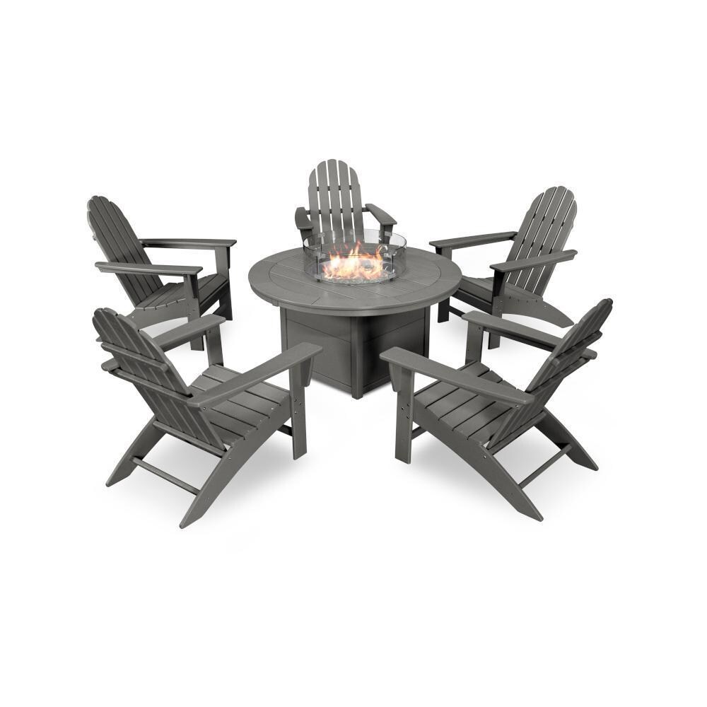 Vineyard 6 Pc Recycled Plastic Fire Pit Seating Set in Slate Gray by POLYWOOD