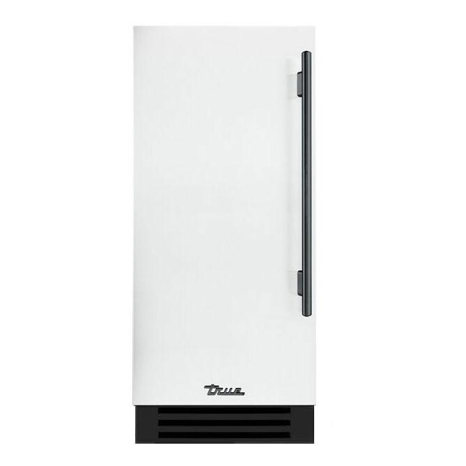 True TUI-15-L-OP-D~DSK-030-H01 15-Inch 85 Lb. Left Hinge Outdoor Ice Maker - Matte White w/ Pewter Handle - Display - White Background thumbnail