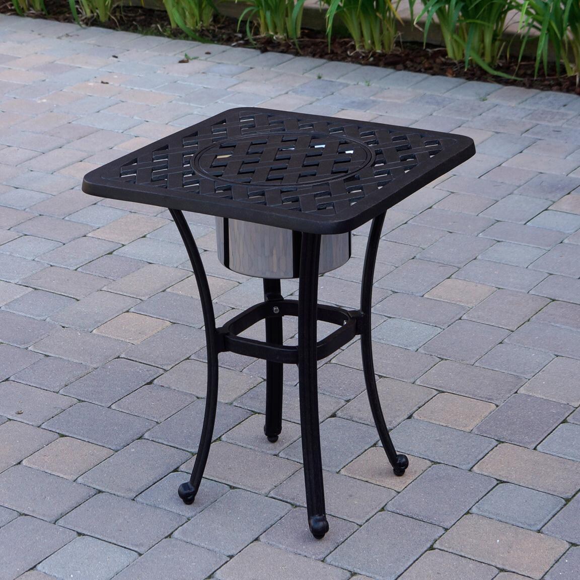 Darlee Nassau 3-Piece Patio Adjustable Club Chair Conversation Set with 21 Inch Square Ice Bucket End Table - Table - Lifestyle thumbnail