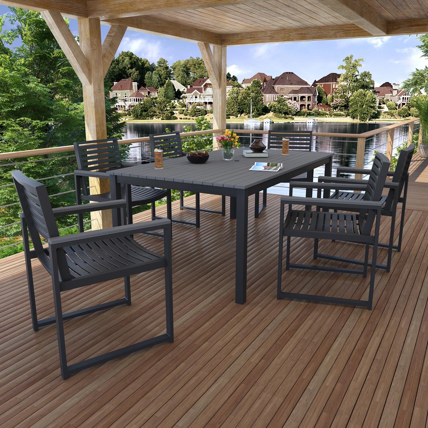 Lakeview 6400DC-72X41REC-7PC-CG Cashmire View 7 Pc Aluminum Dining Set in Coastal Gray - Set - Lifestyle thumbnail