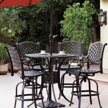 Darlee Nassau 7 Piece Cast Aluminum Patio Bar Set With Swivel Bar Stools & Umbrella image