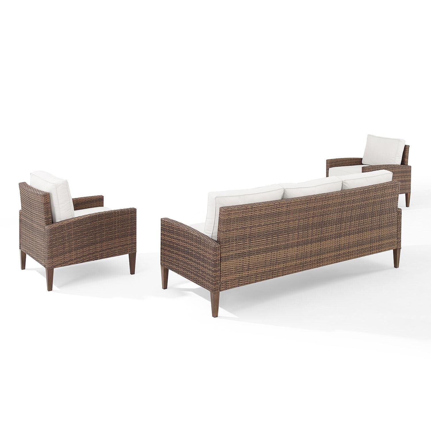 Ultimate Patio UP-92426BR-CR 3Pc Wicker Outdoor Sofa Patio Furniture Set in Creme - Rear - White Background thumbnail