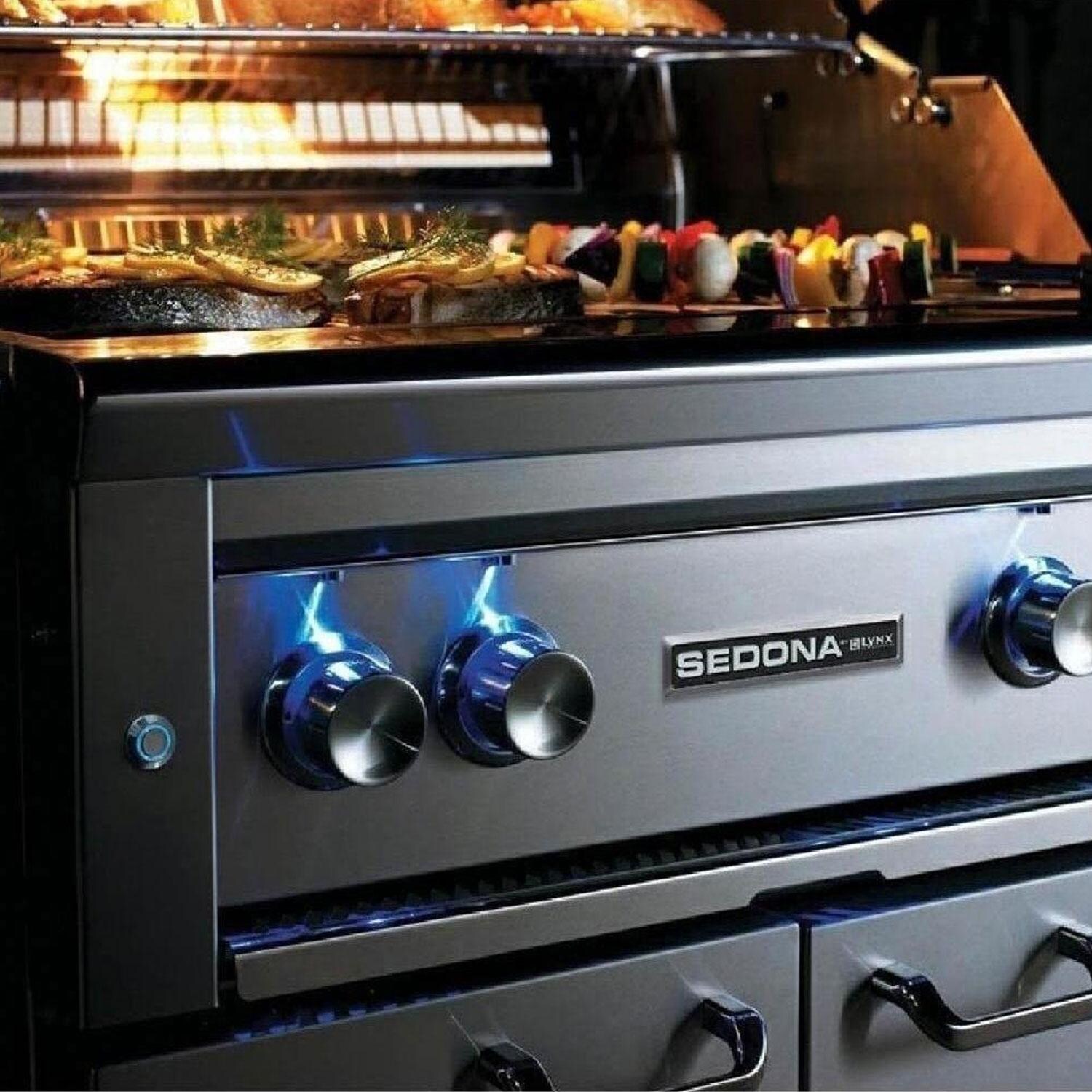 Lynx Sedona 42 Inch Natural Gas Grill On Cart w/ Rotisserie, One ProSear, & Two SS Tube Burners - Control Knobs Illuminated w/ Blue LEDs (Shown on Model L501PSR) - Detail thumbnail