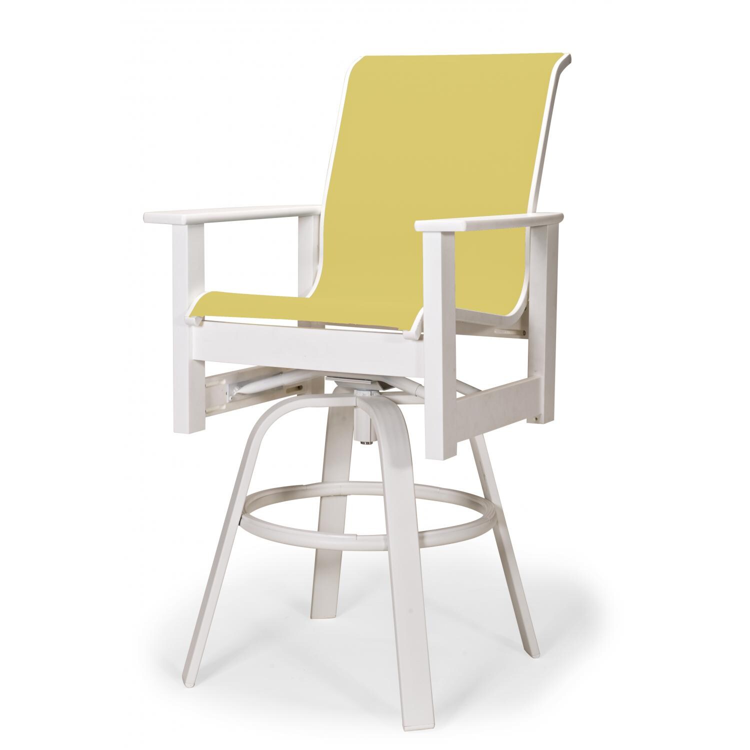 Leeward MGP Outdoor Swivel Bar Stool With Sling Seating By Telescope Casual - Textured Snow/Yellow thumbnail