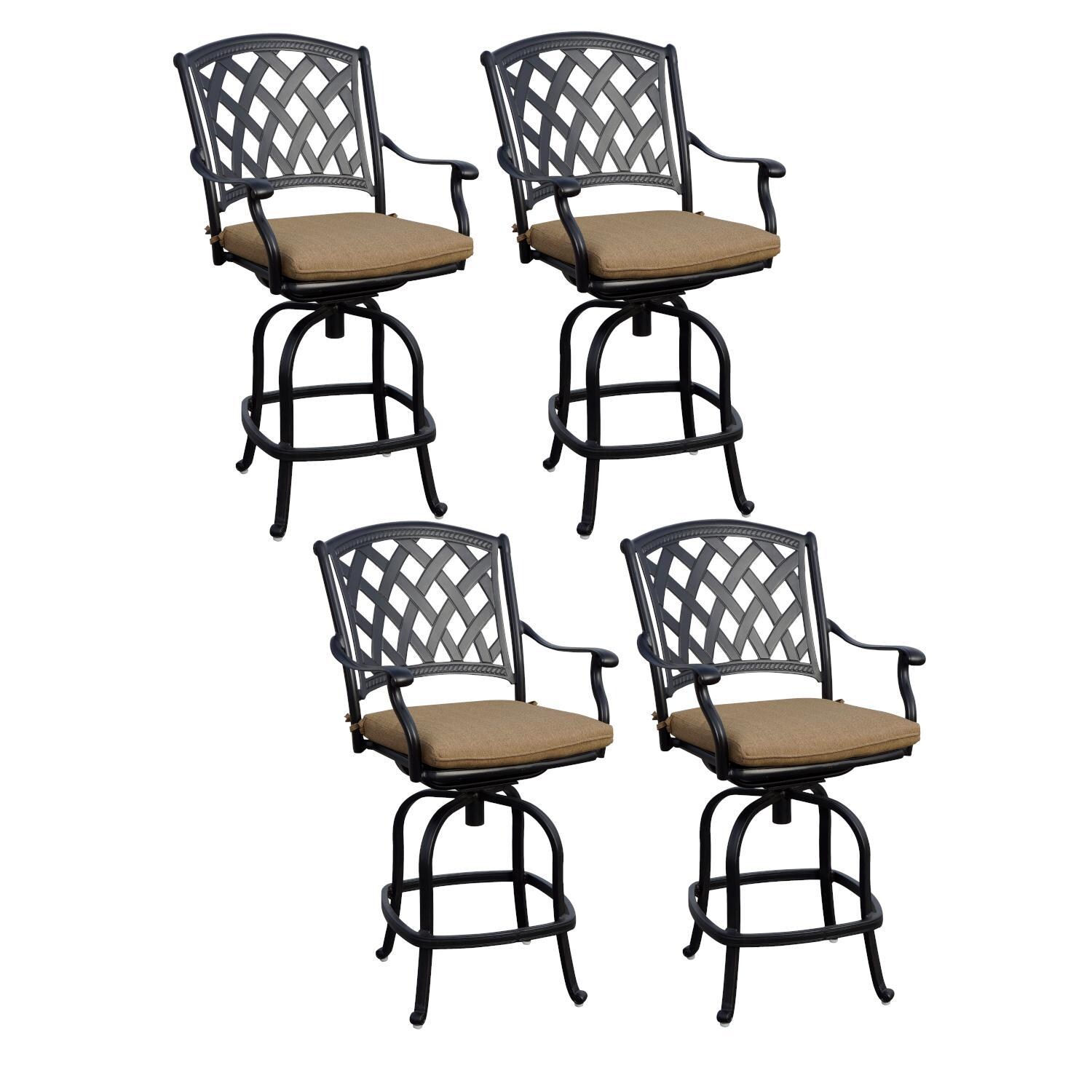 Darlee 201630-7CH-4 Ocean View 4 Piece Cast Aluminum Patio Counter Height Swivel Bar Stool Set W/ Sesame Cushions thumbnail